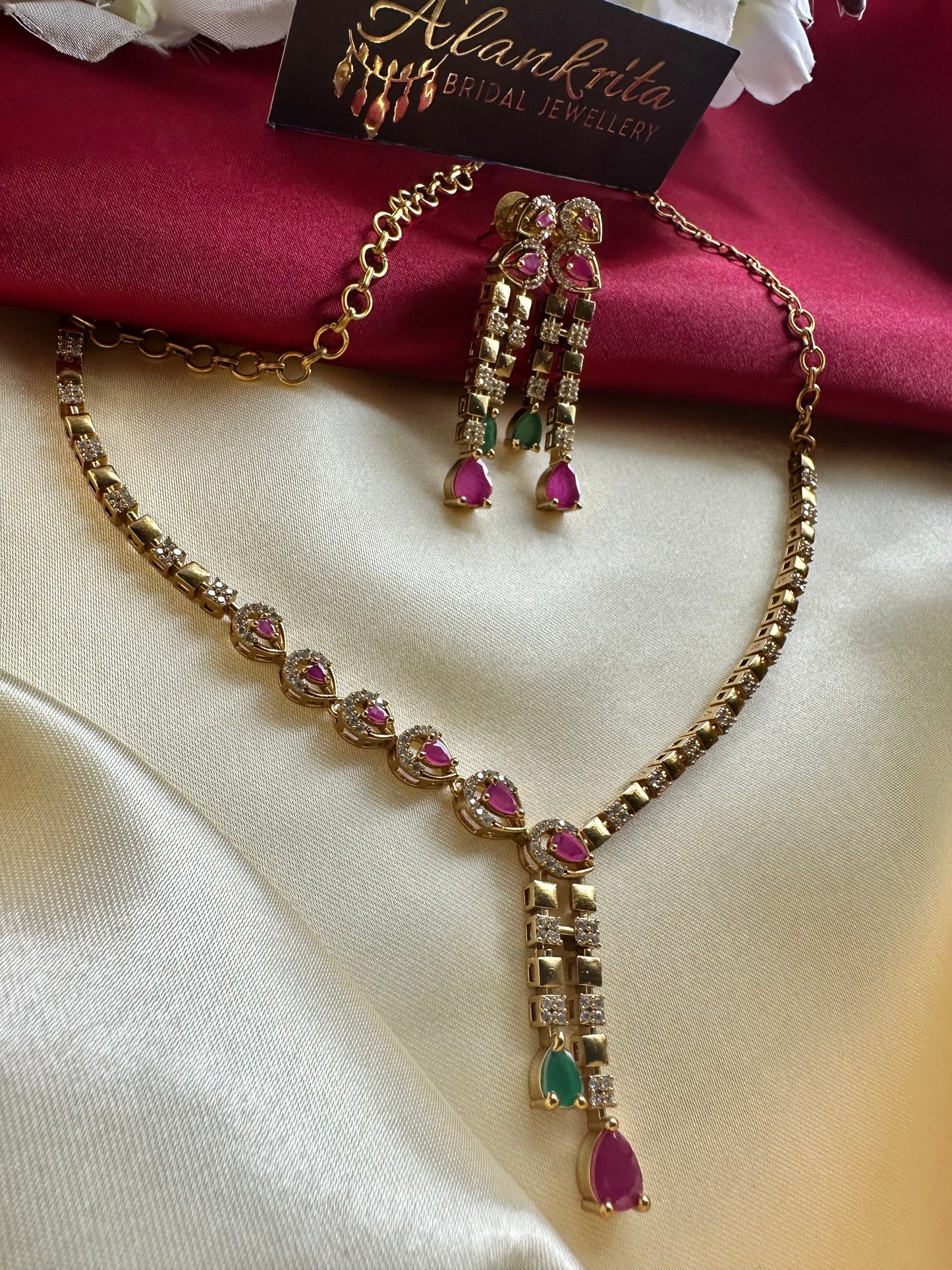 Simple Short Necklace with AD Stones