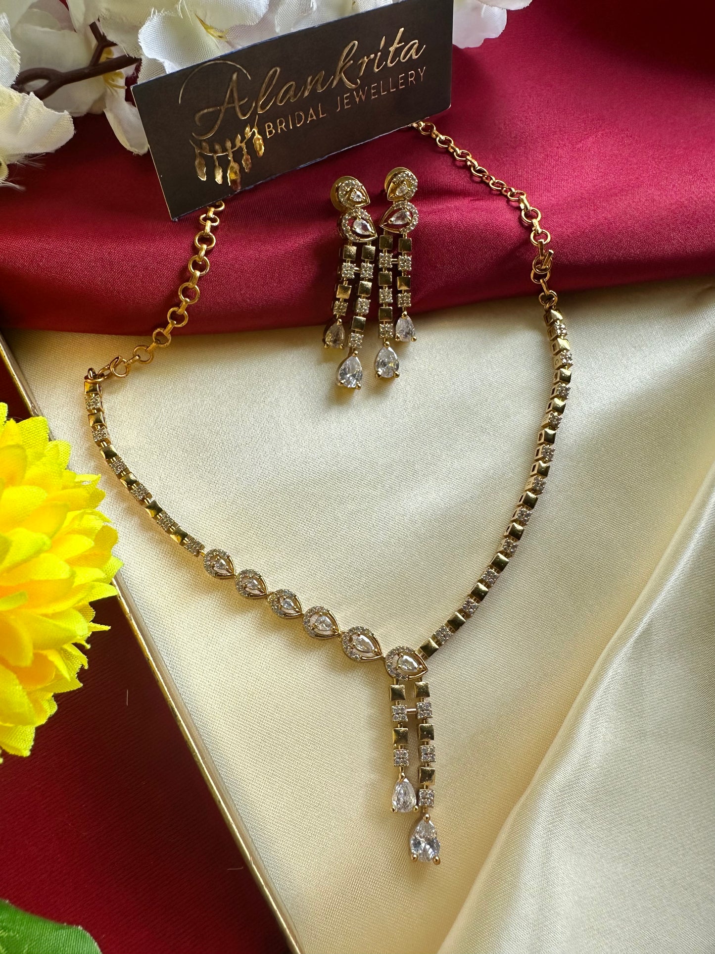 Simple Short Necklace with AD Stones