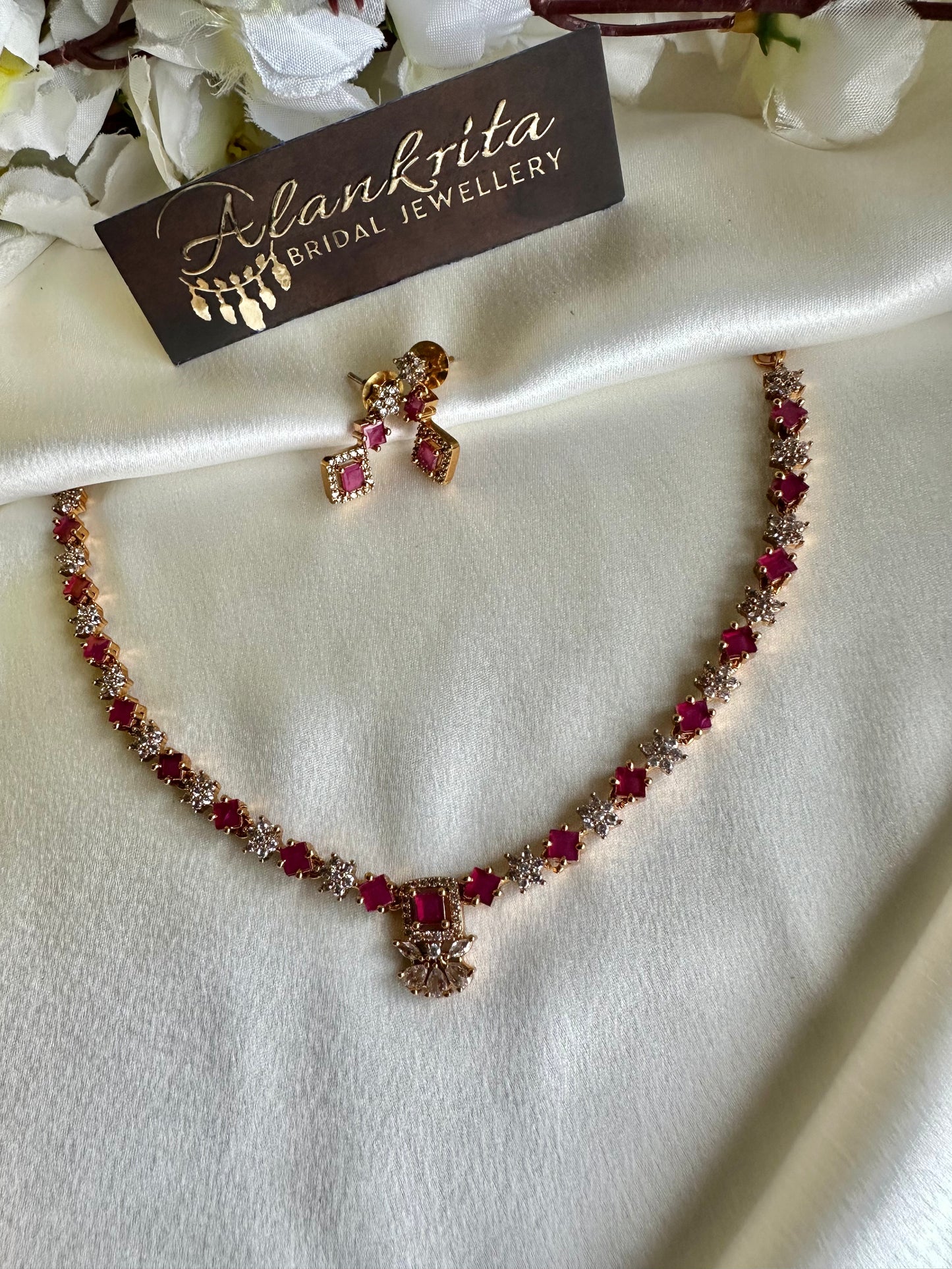 Premium Simple Short Necklace with AD Stones