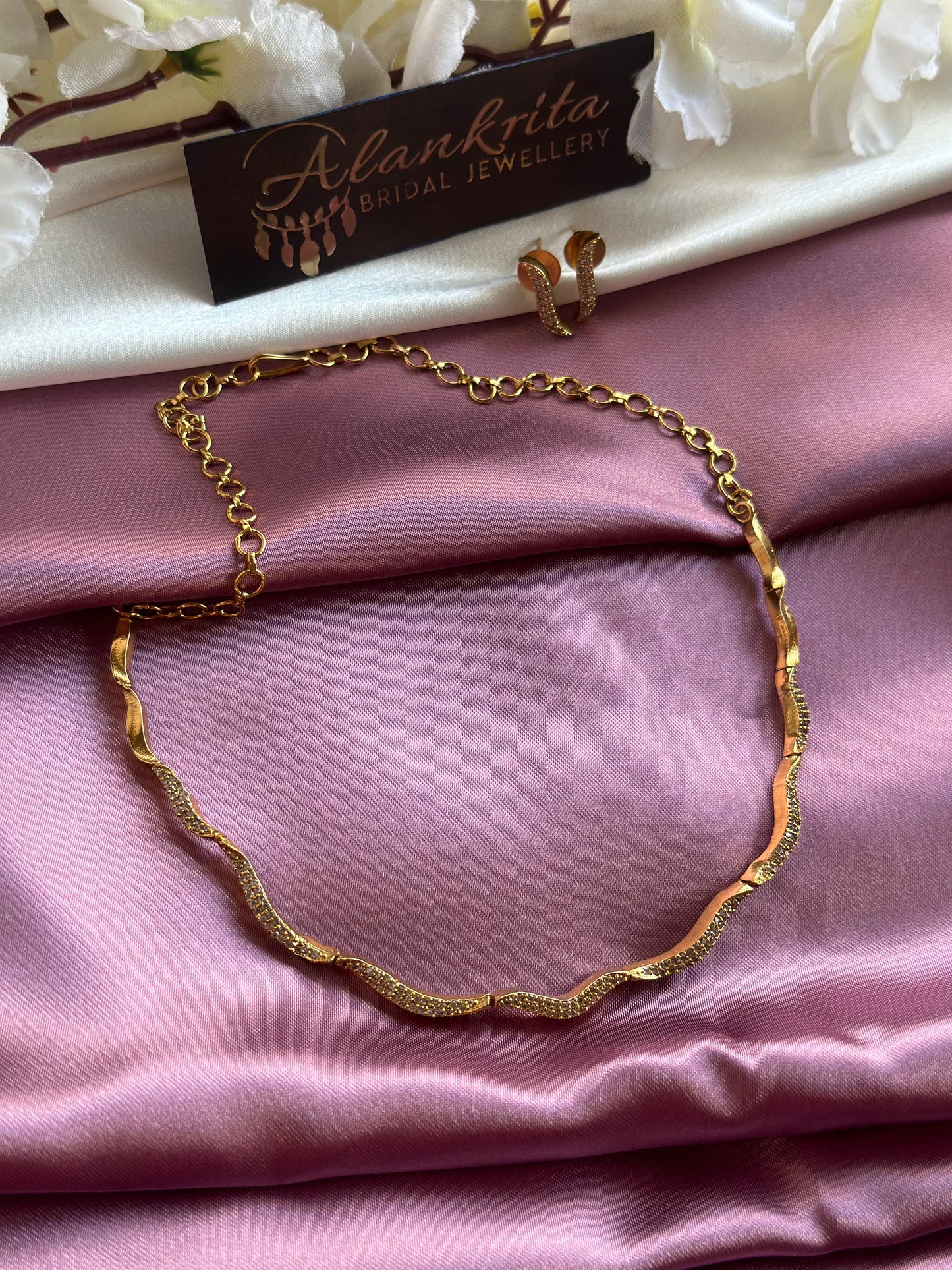 Simple Short Necklace with AD Stones