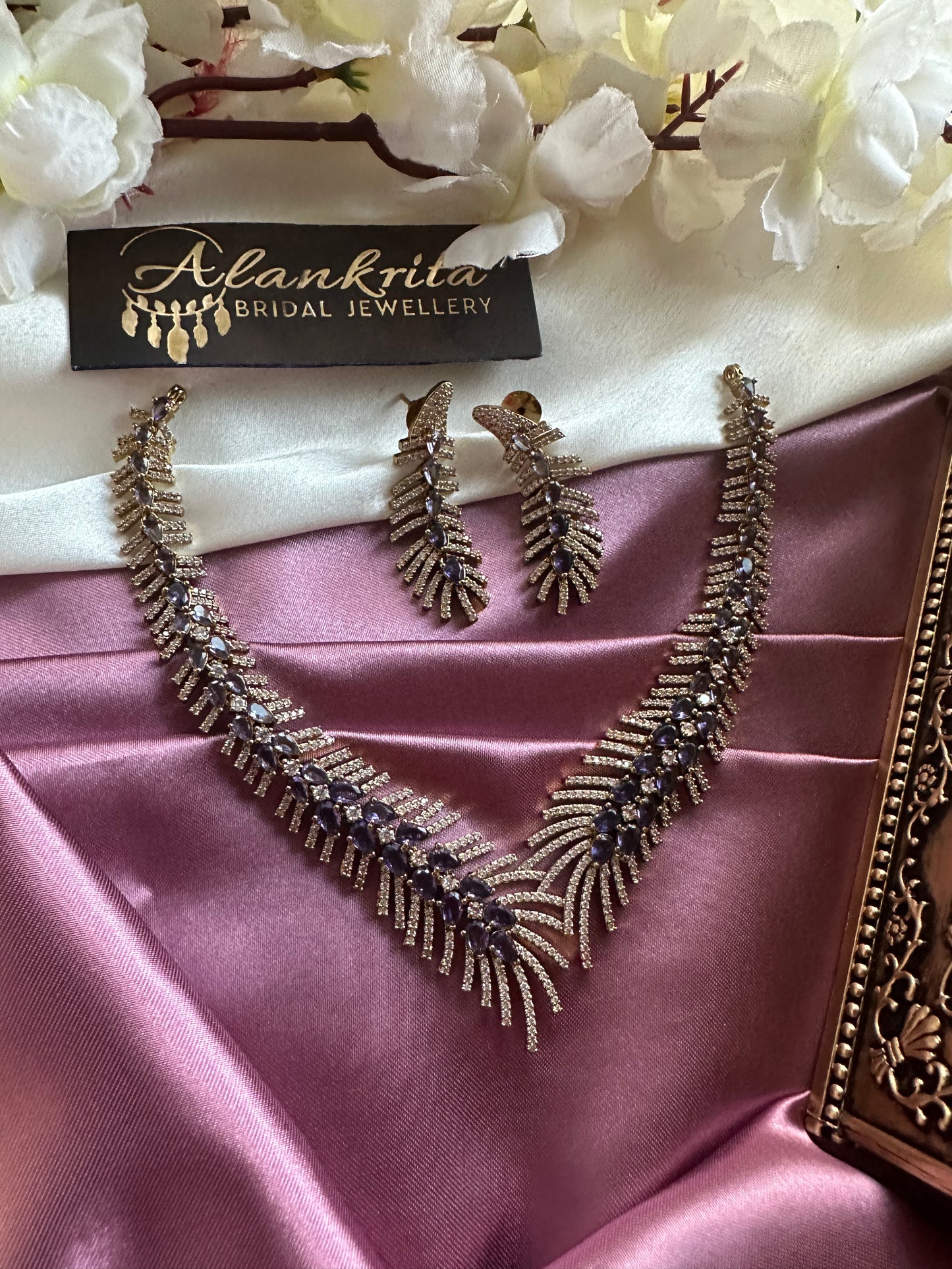 Victorian Purple Short Necklace with AD Stones