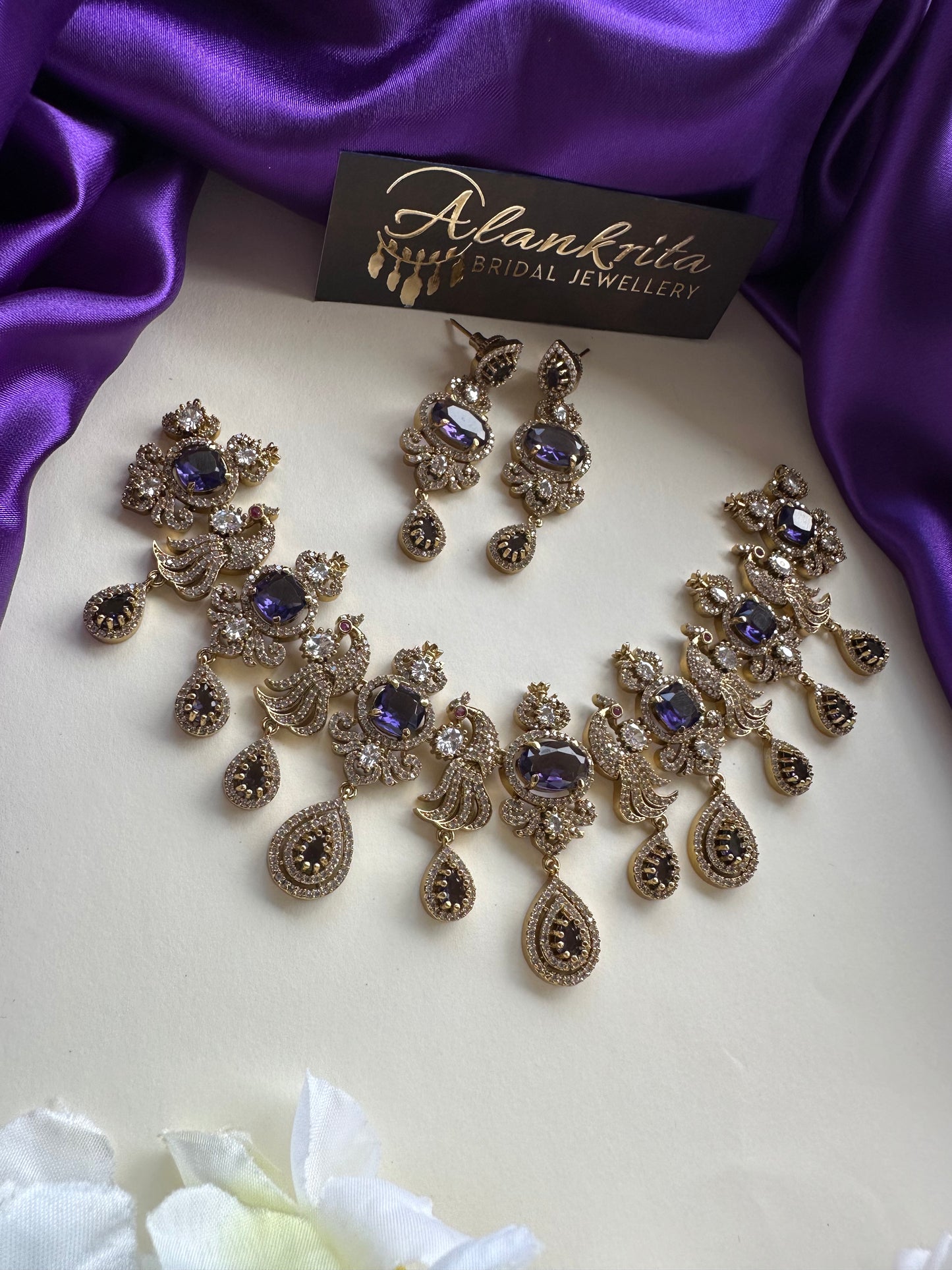 Premium Victorian Purple Short Necklace with AD Stones