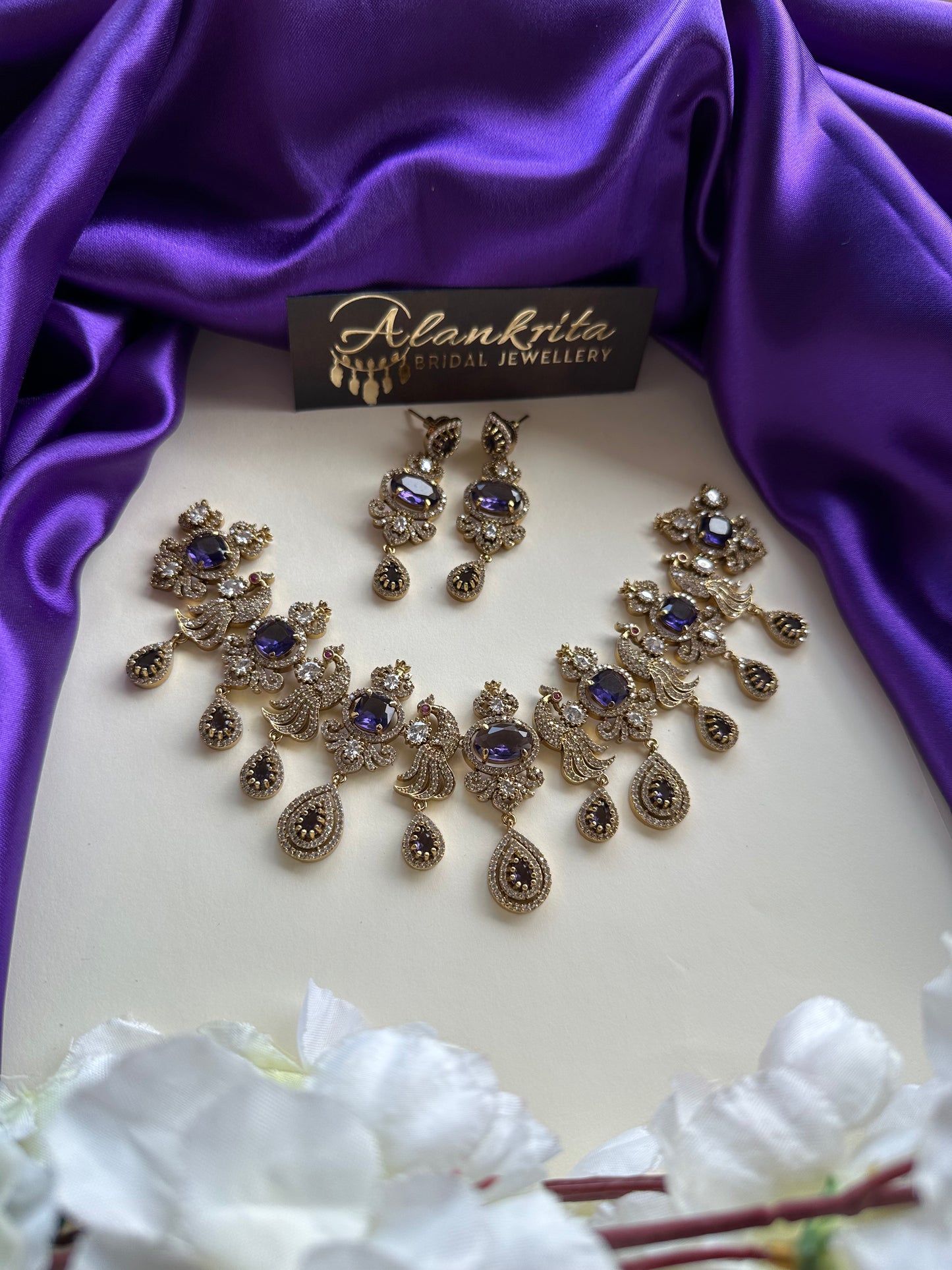 Premium Victorian Purple Short Necklace with AD Stones
