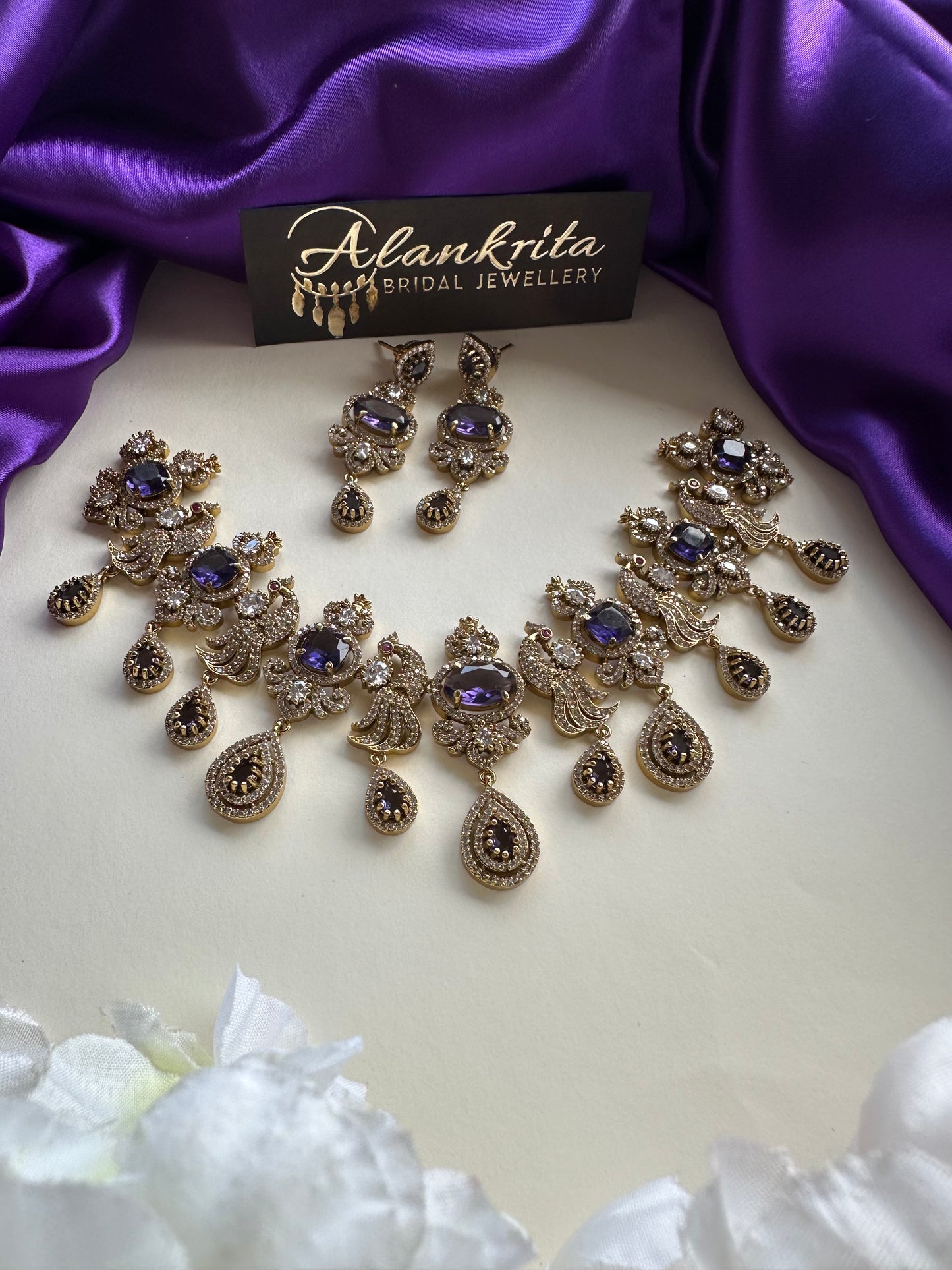 Premium Victorian Purple Short Necklace with AD Stones