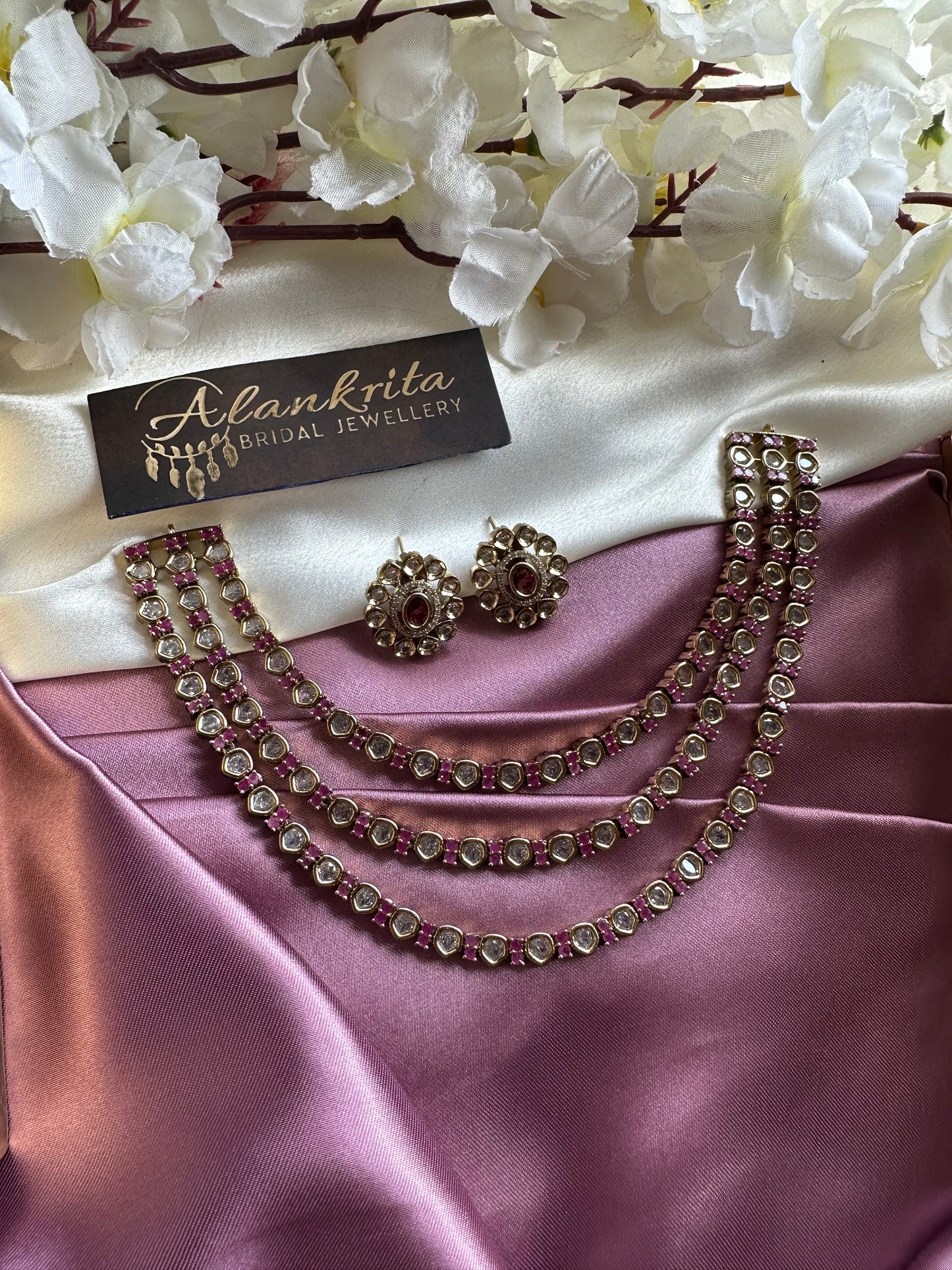 Premium Three Layered Victorian Pink & White Short Necklace