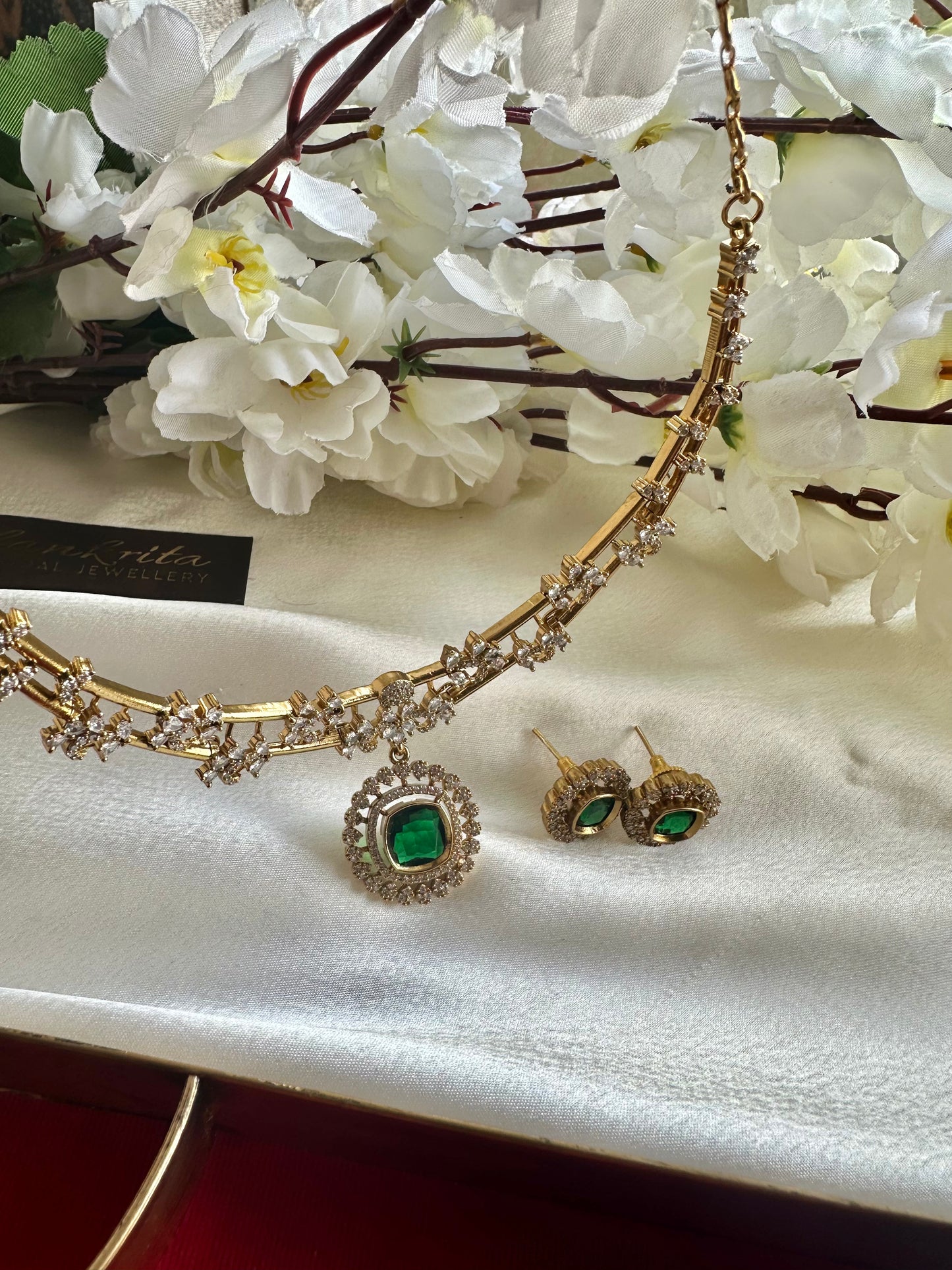 Premium Hasli with Green Pendant & White AD Stones
