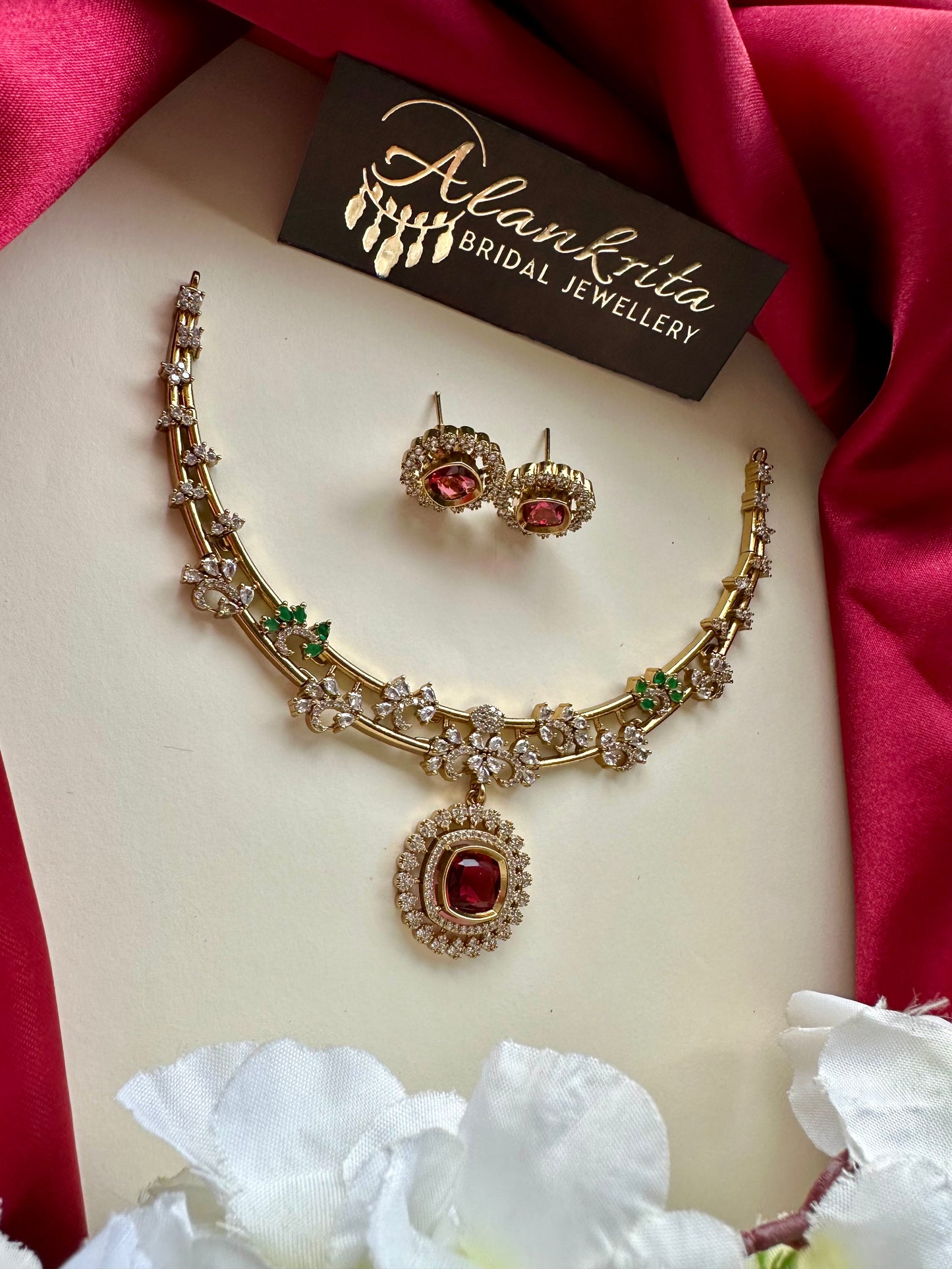 Premium Hasli with Red Pendant & Green AD Stones