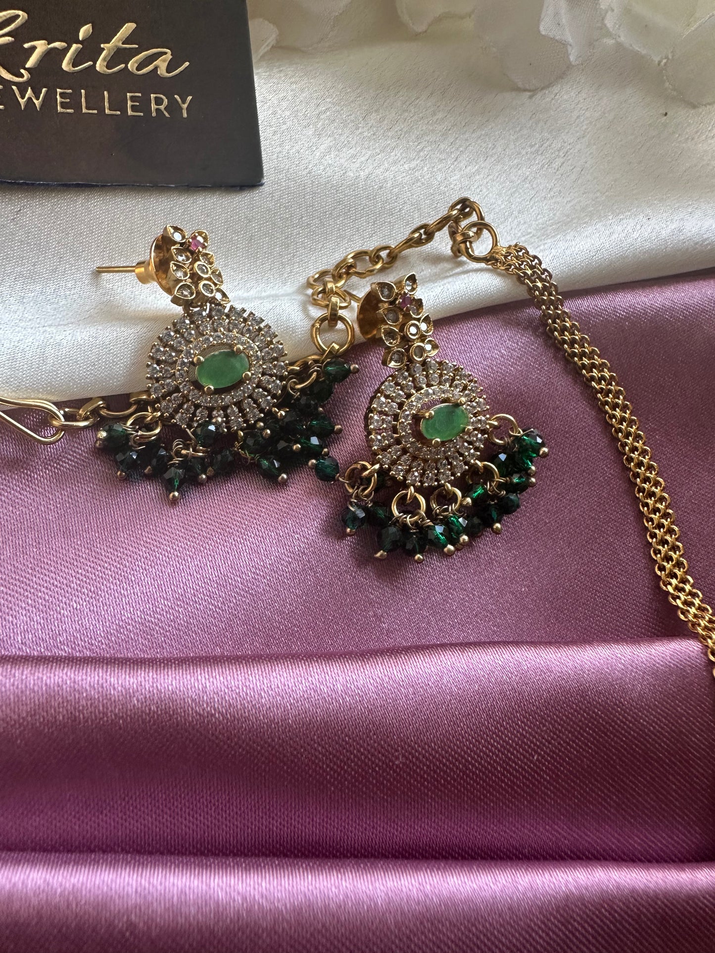 Green Short Necklace with AD Stones