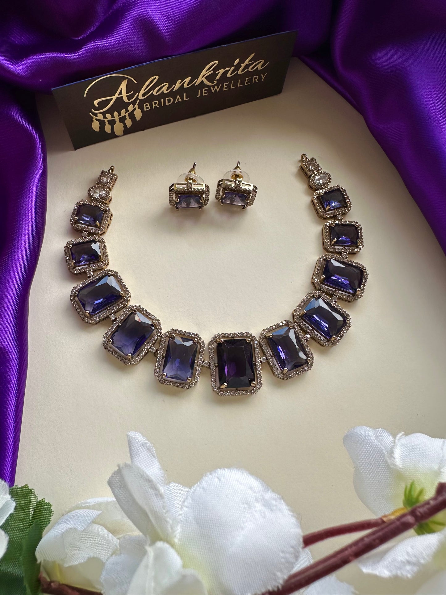 Victorian Purple Short Necklace with AD Stones