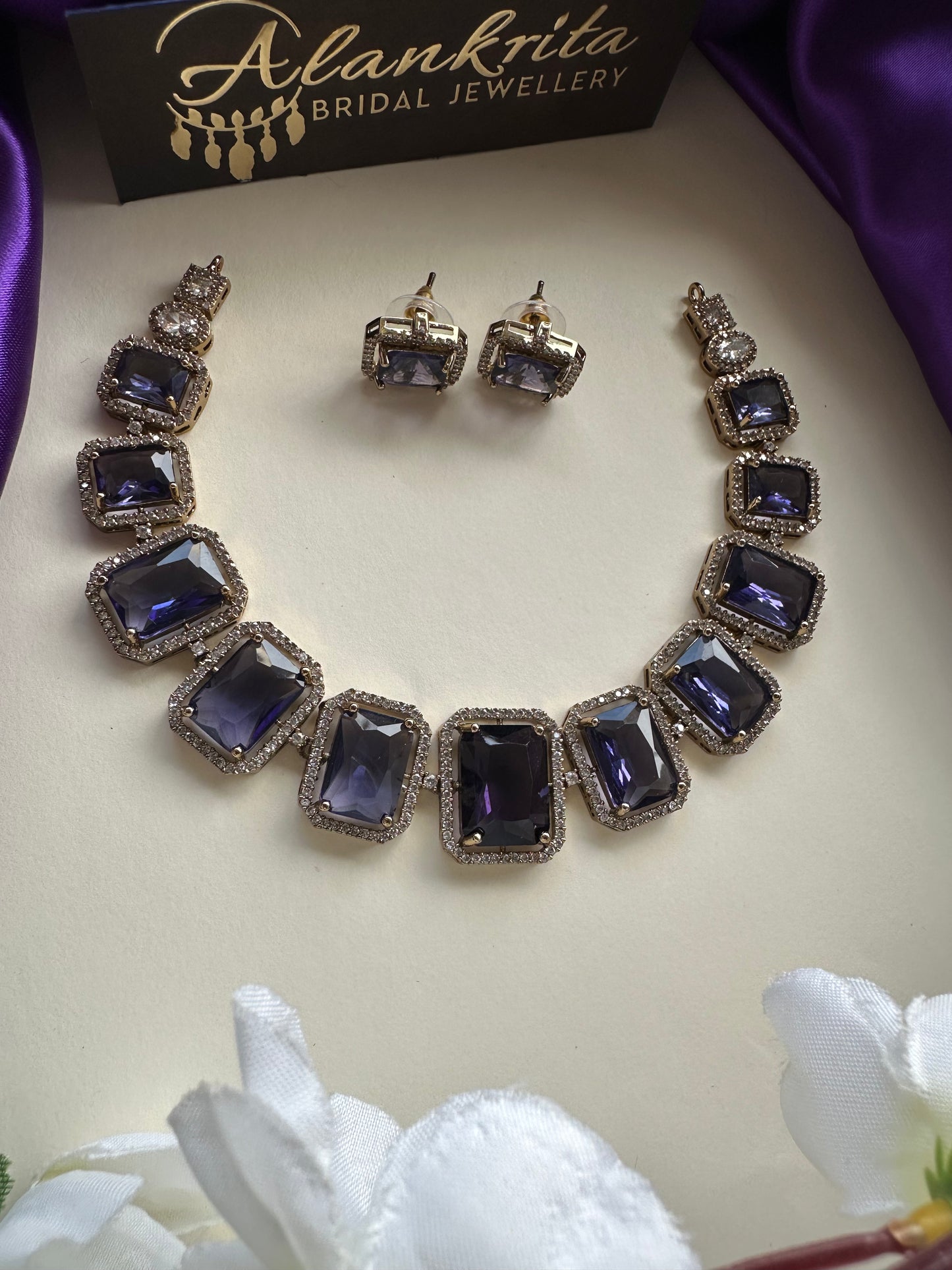 Victorian Purple Short Necklace with AD Stones