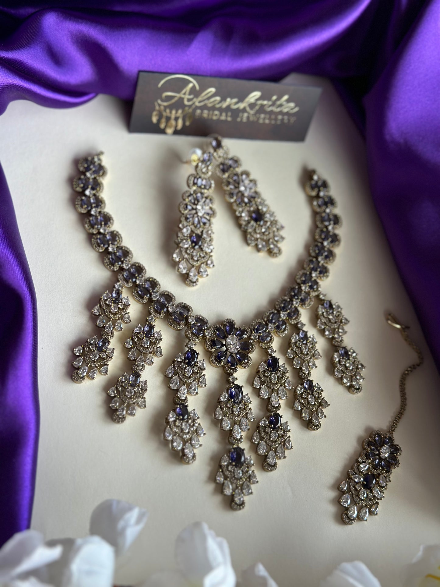Premium Victorian Purple Short Necklace with Floral Hangings