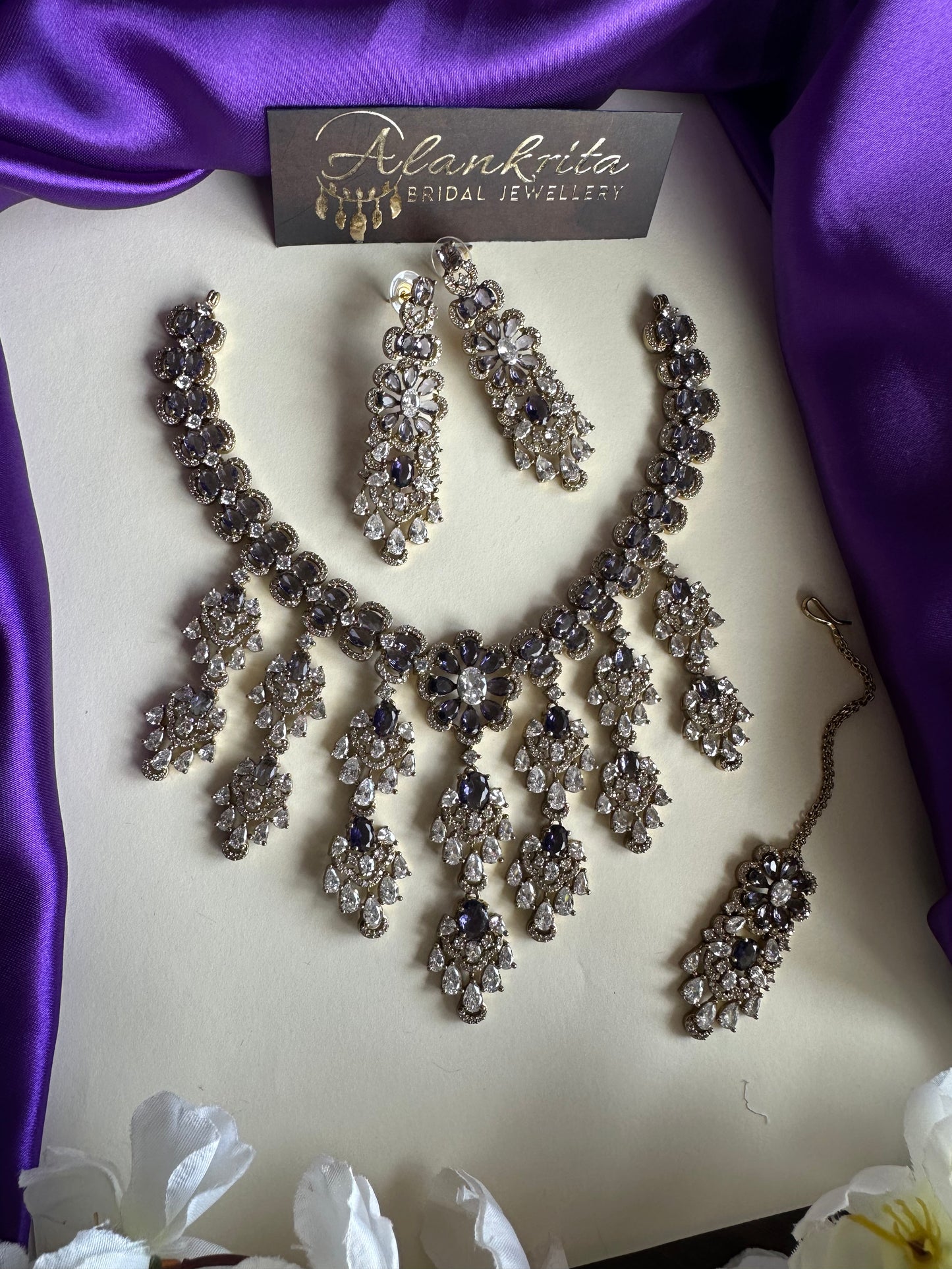 Premium Victorian Purple Short Necklace with Floral Hangings