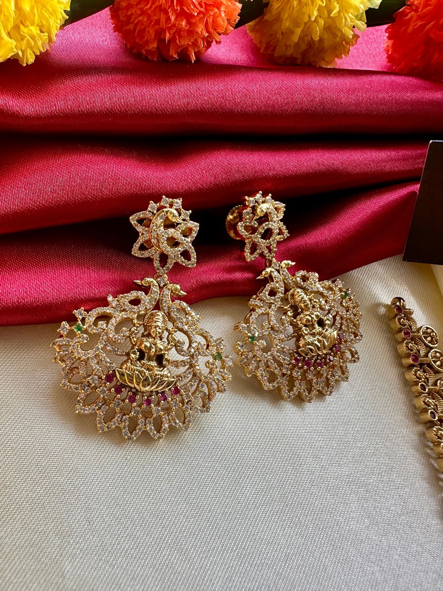 Long Lakshmi Haram with White AD Stones