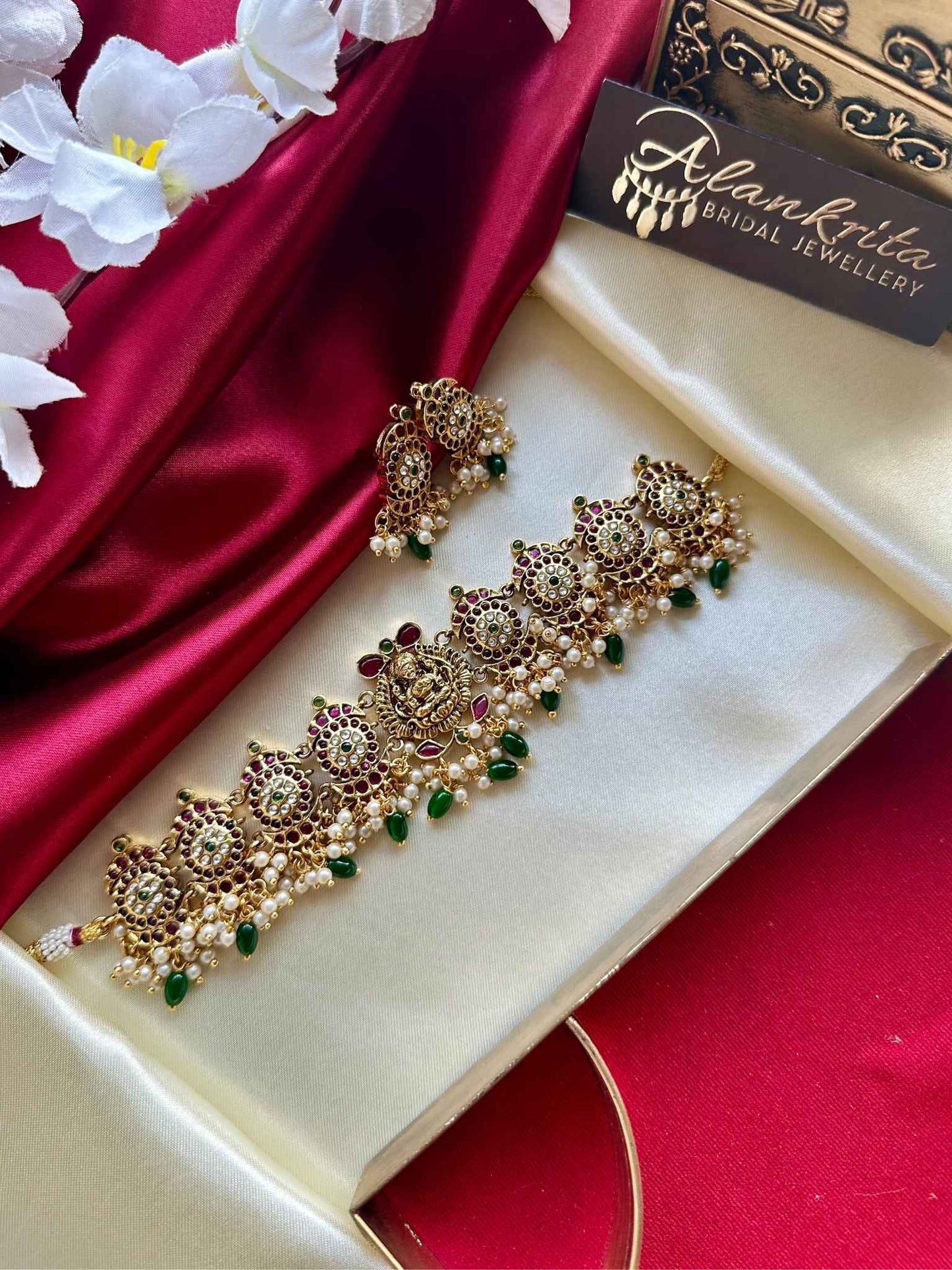 Premium Antique Lakshmi Choker with Kemp Stones