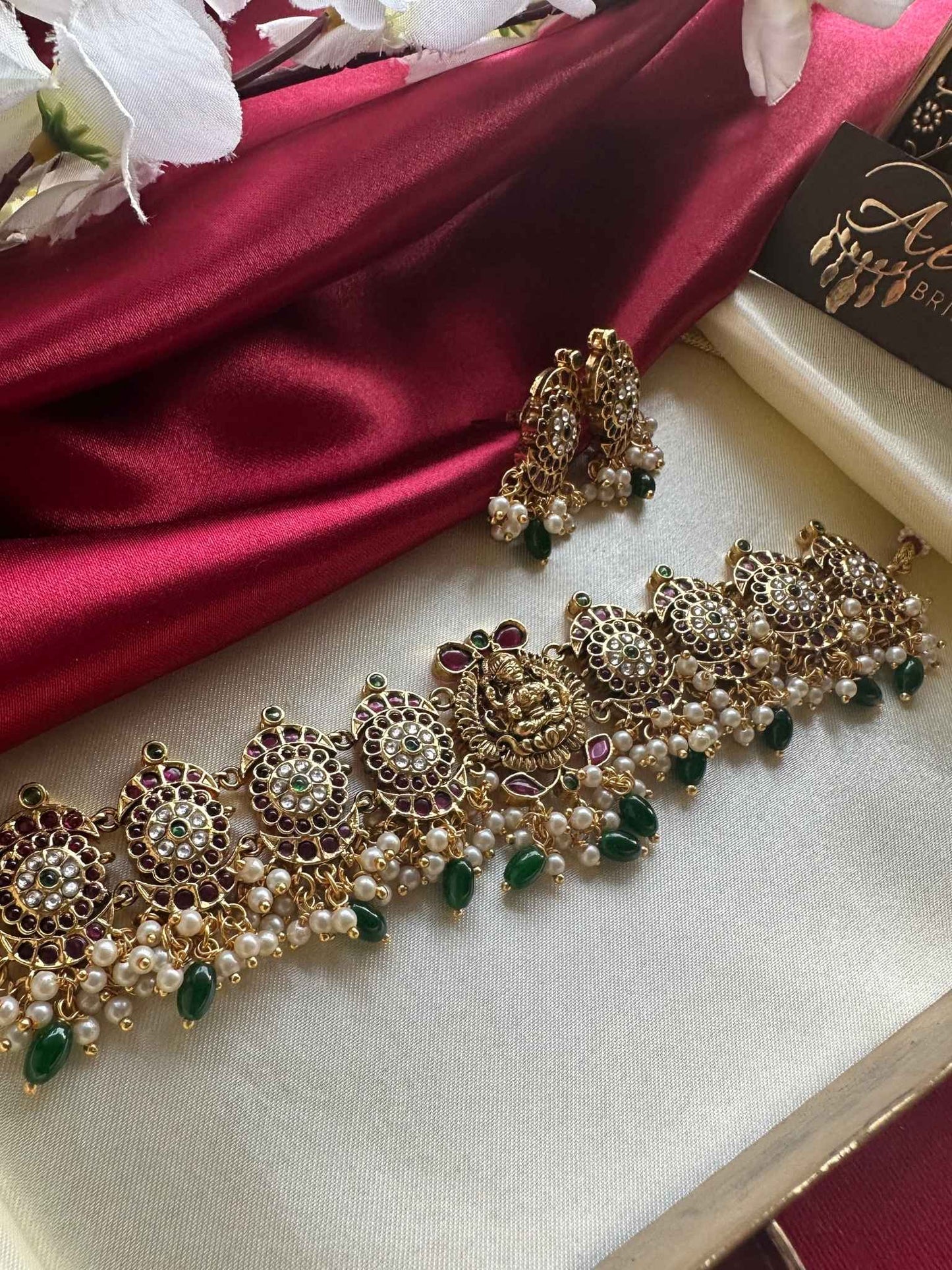 Premium Antique Lakshmi Choker with Kemp Stones