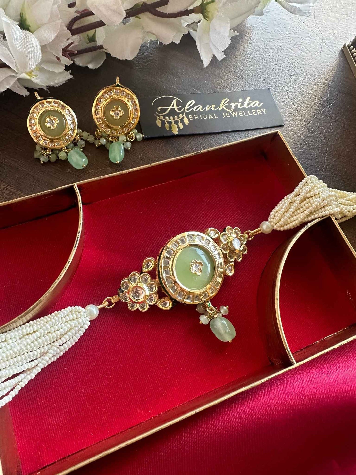 Premium Pearl Beaded Green Kundan Choker