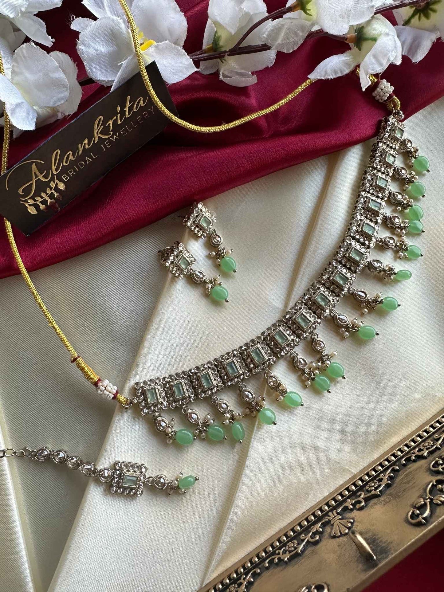 Premium Pastel Green Kundan Choker with Tikka