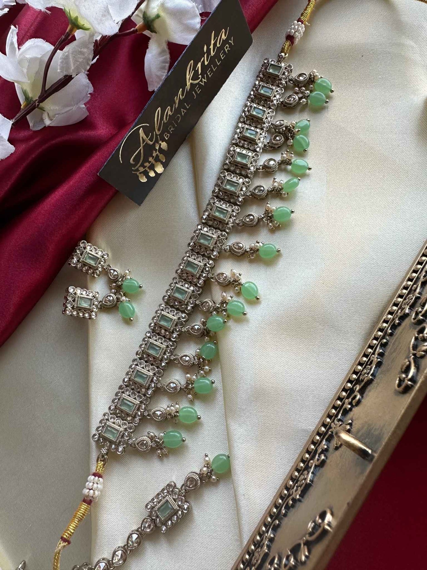 Premium Pastel Green Kundan Choker with Tikka
