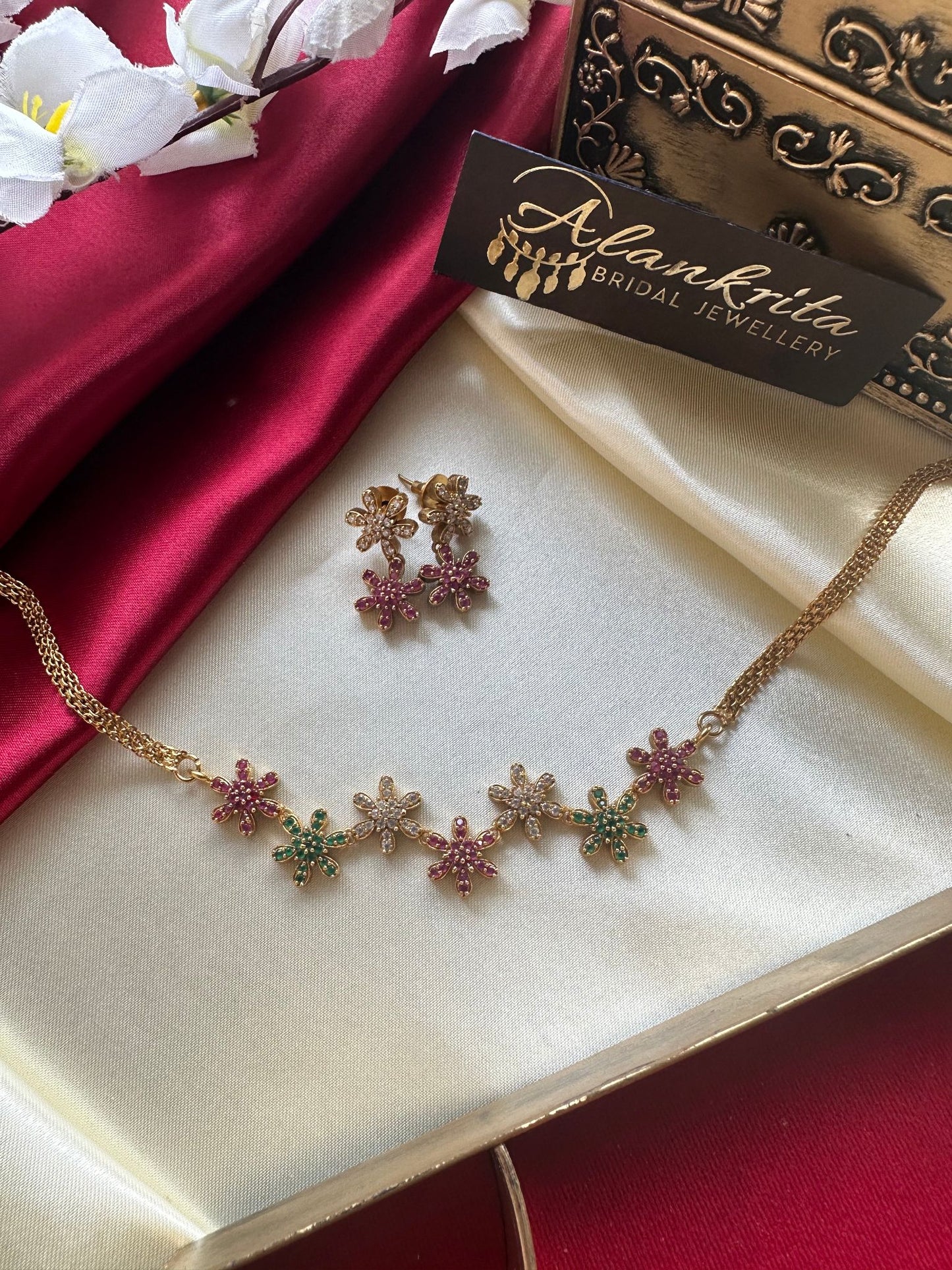 Simple Floral Choker with AD Stones