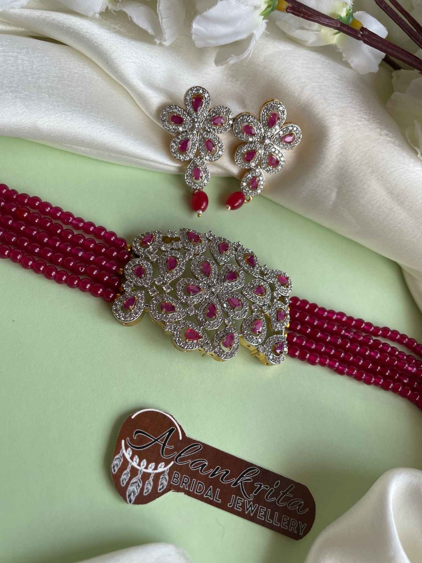 Multi Layered Ruby Choker with AD Stones