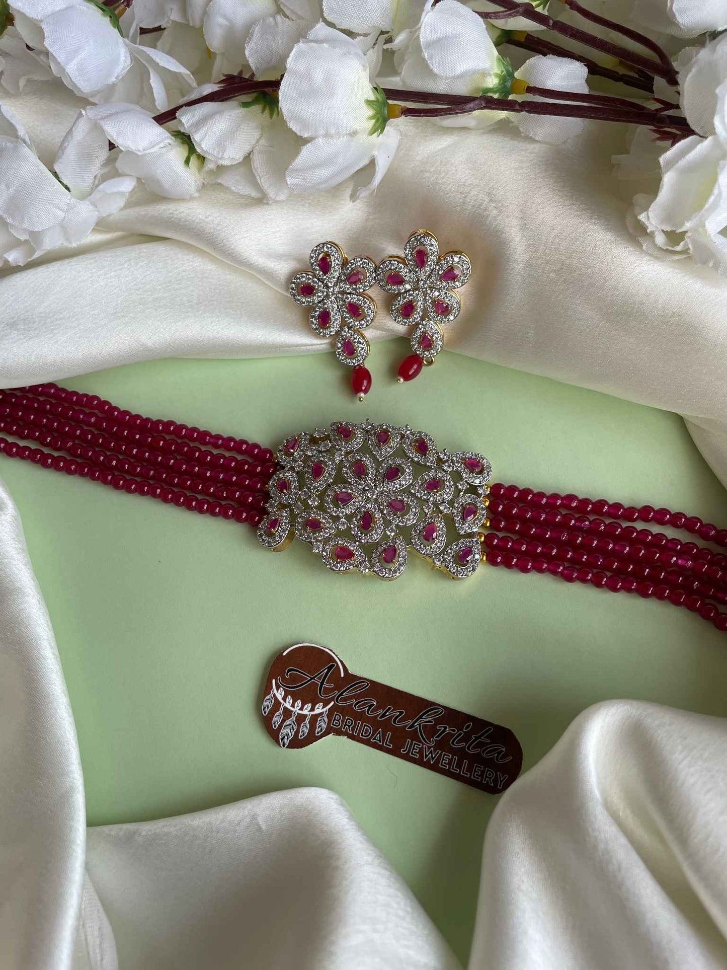Multi Layered Ruby Choker with AD Stones