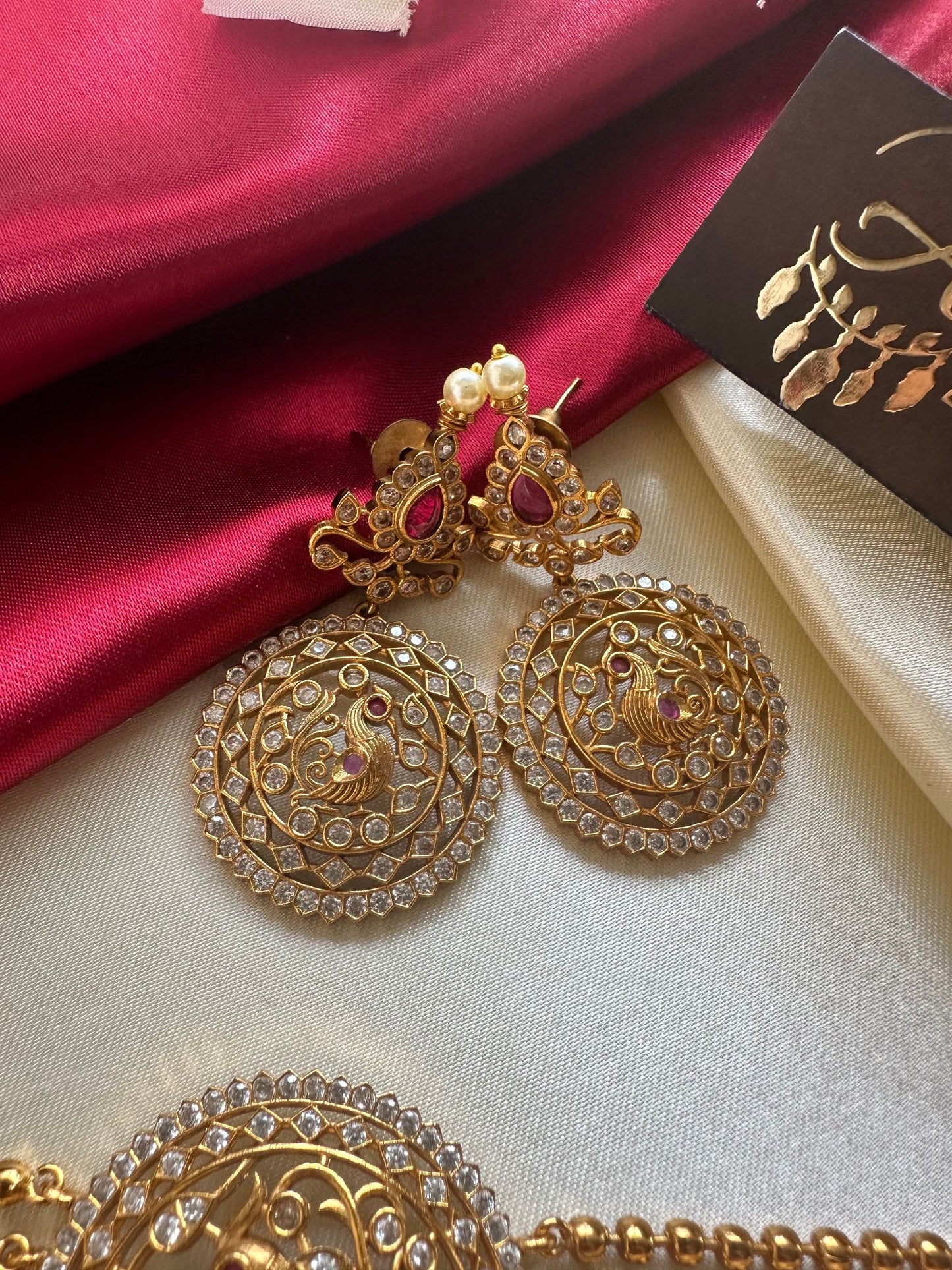 Gold Beaded Peacock Choker with AD Stones