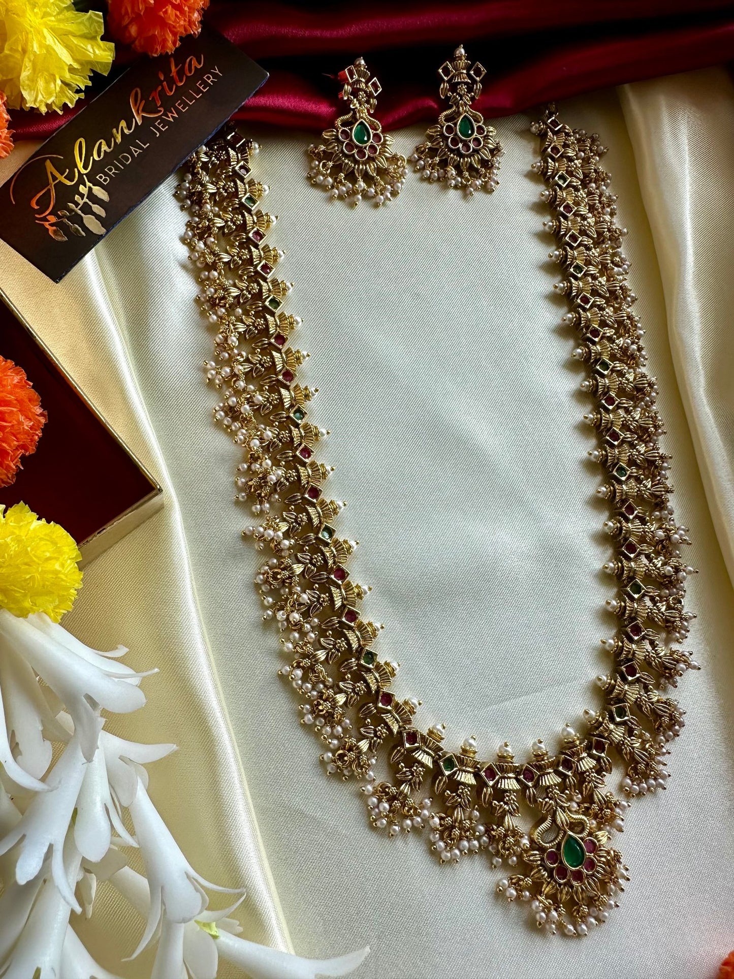 Premium Long Guttapusalu Haram with Kemp Stones