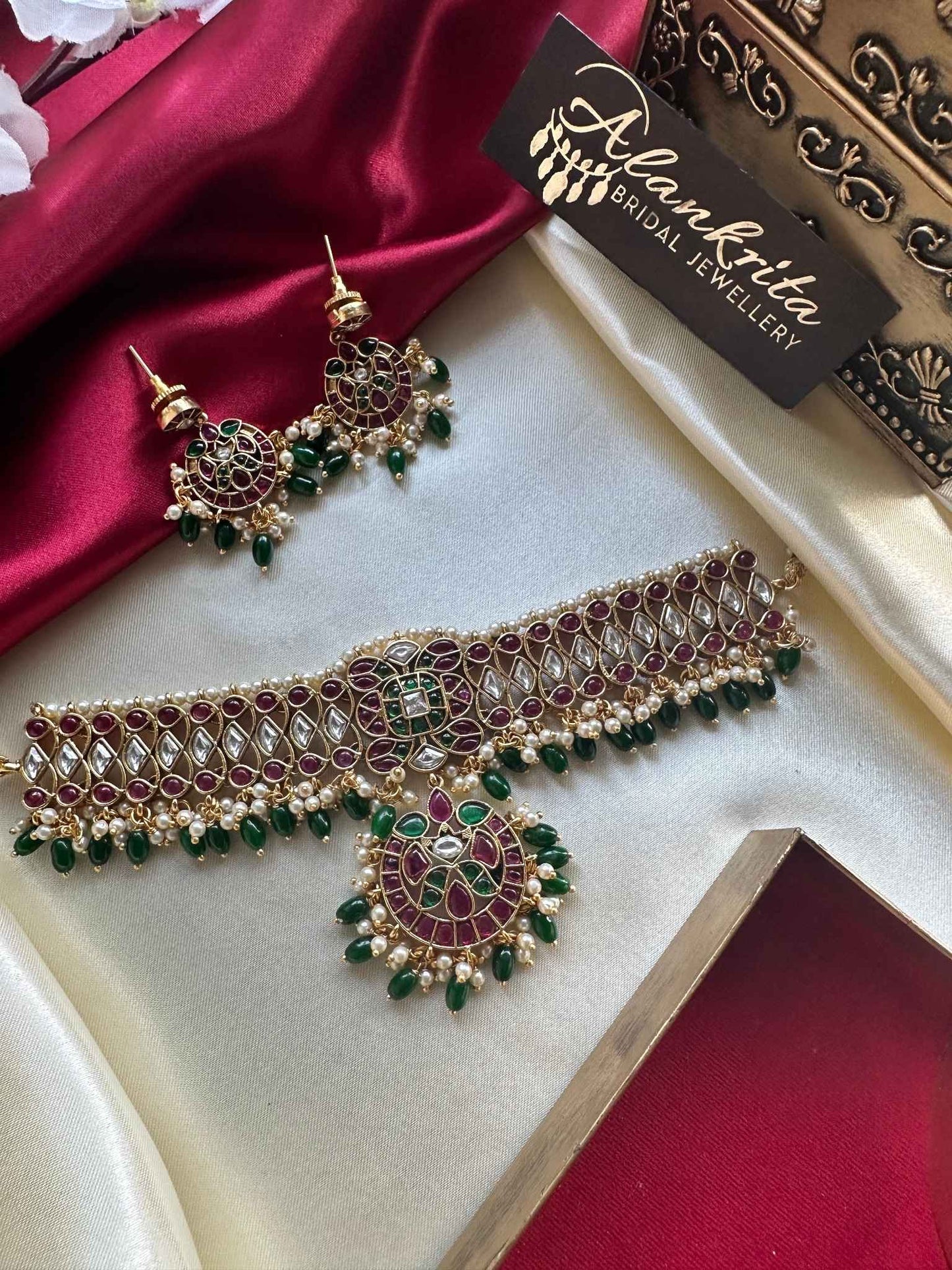 Premium Kemp Choker with Kundan Stones & Moon Drop