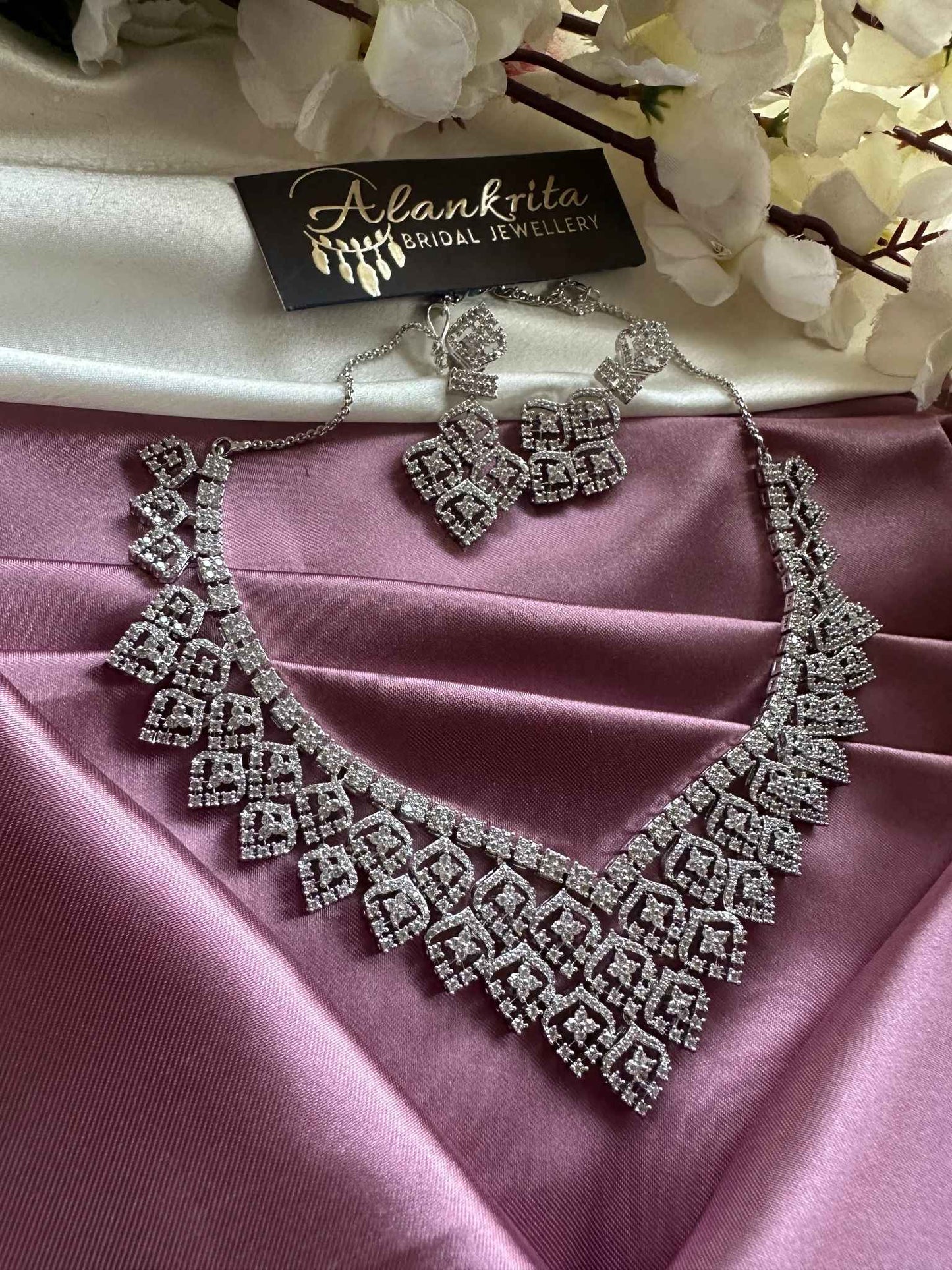 Premium Floral White AD Short Necklace
