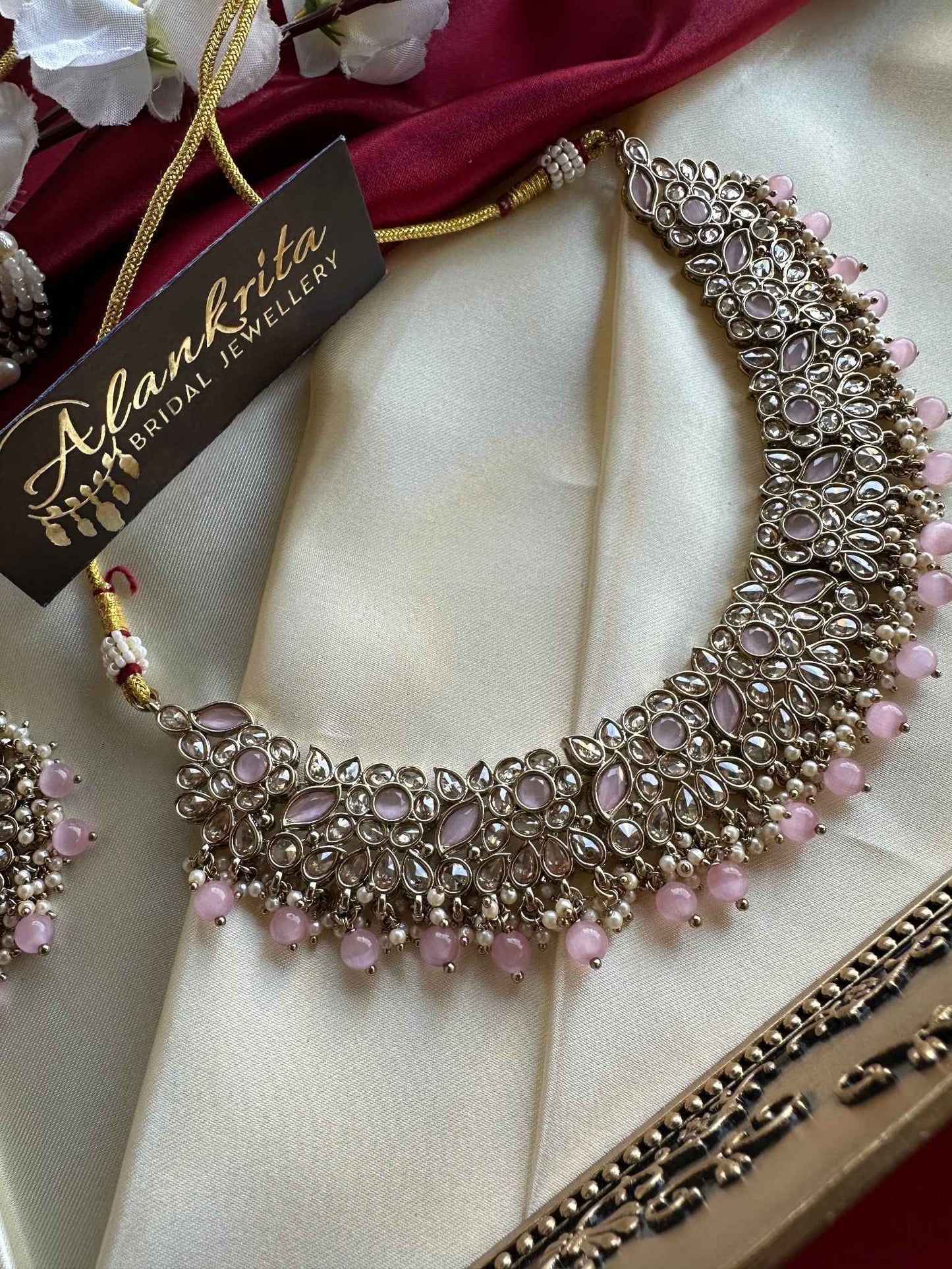 Premium Pastel Pink Kundan Choker with Tikka