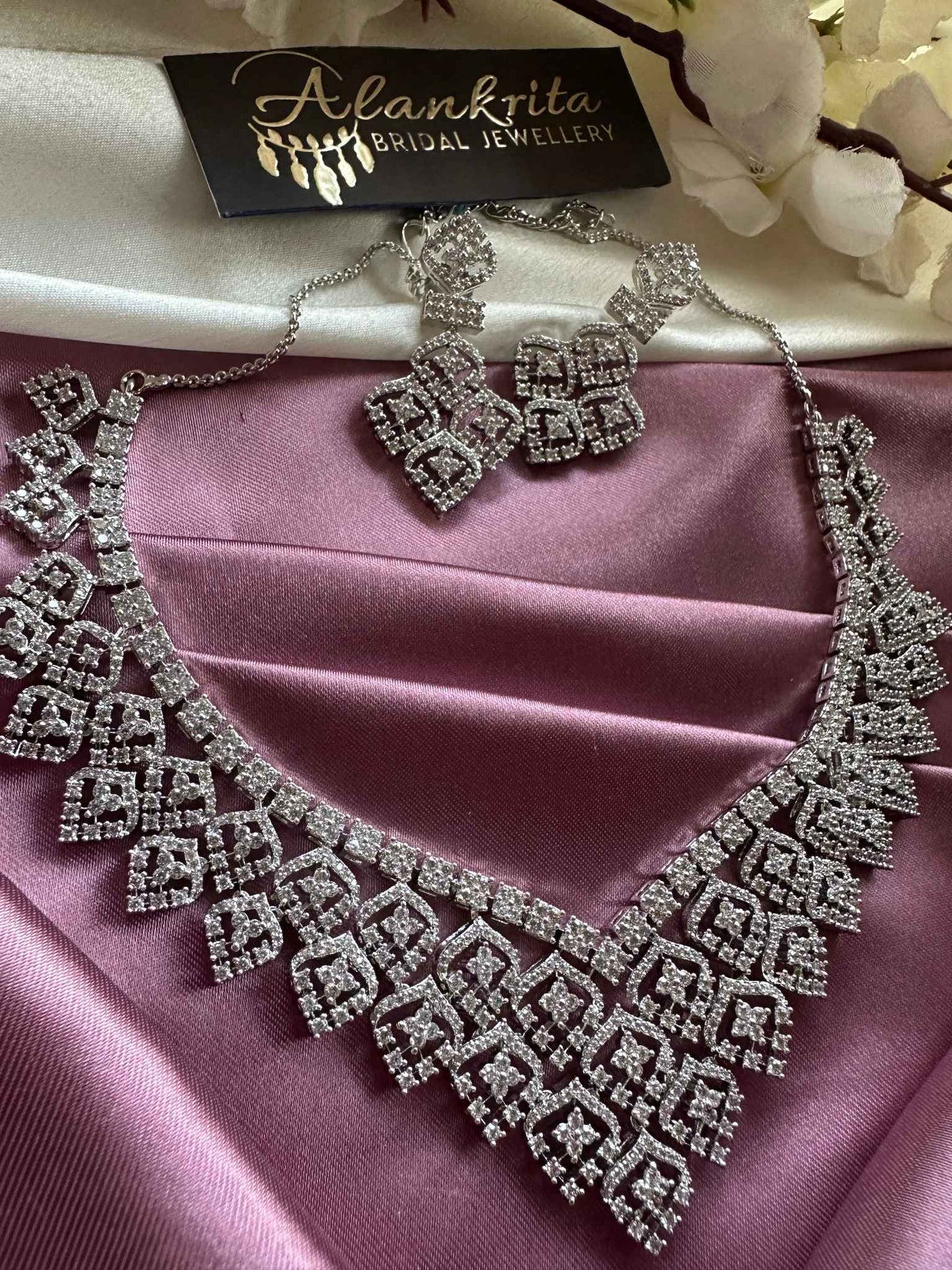 Premium Floral White AD Short Necklace