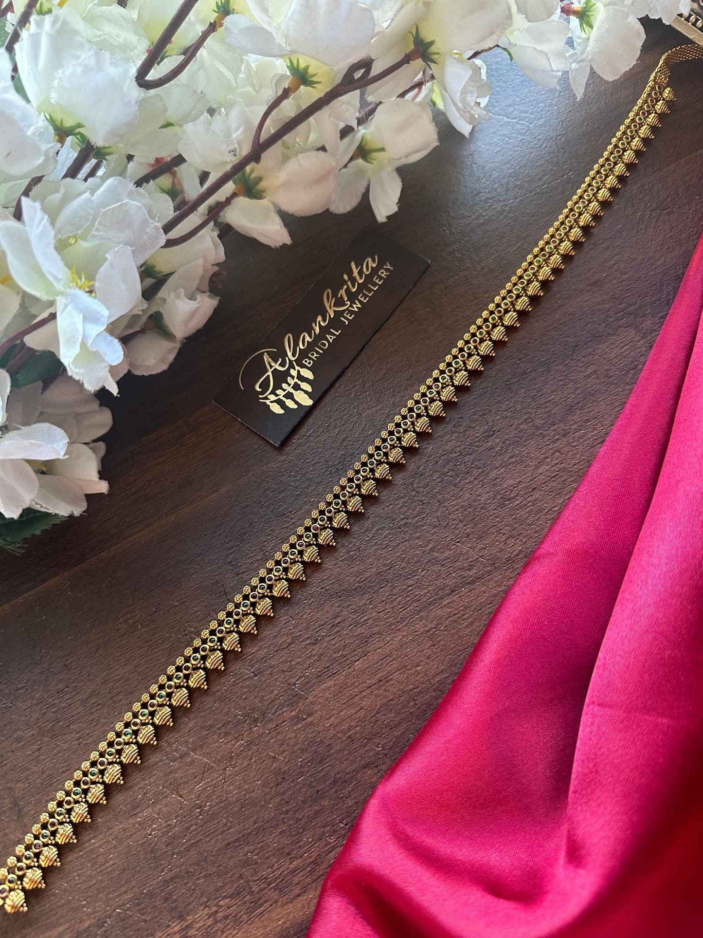 Premium Antique Thin Hip Chain with Kemp Stones