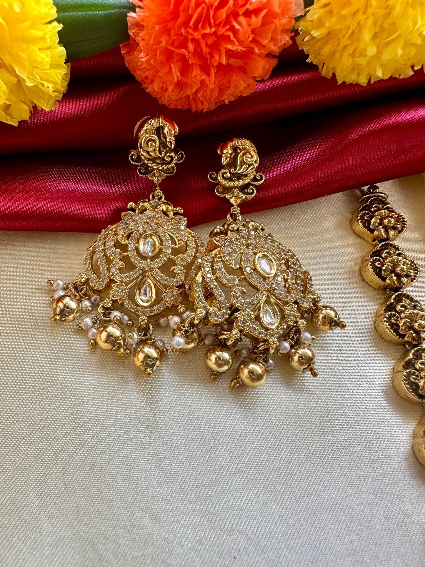 Premium Antique Long Peacock Haram with Kundan & AD Stones