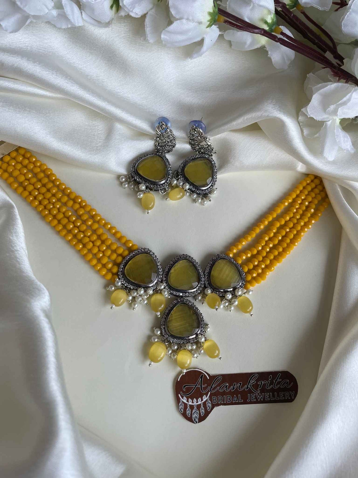 Premium Multi Layer Beaded Yellow Kundan Choker