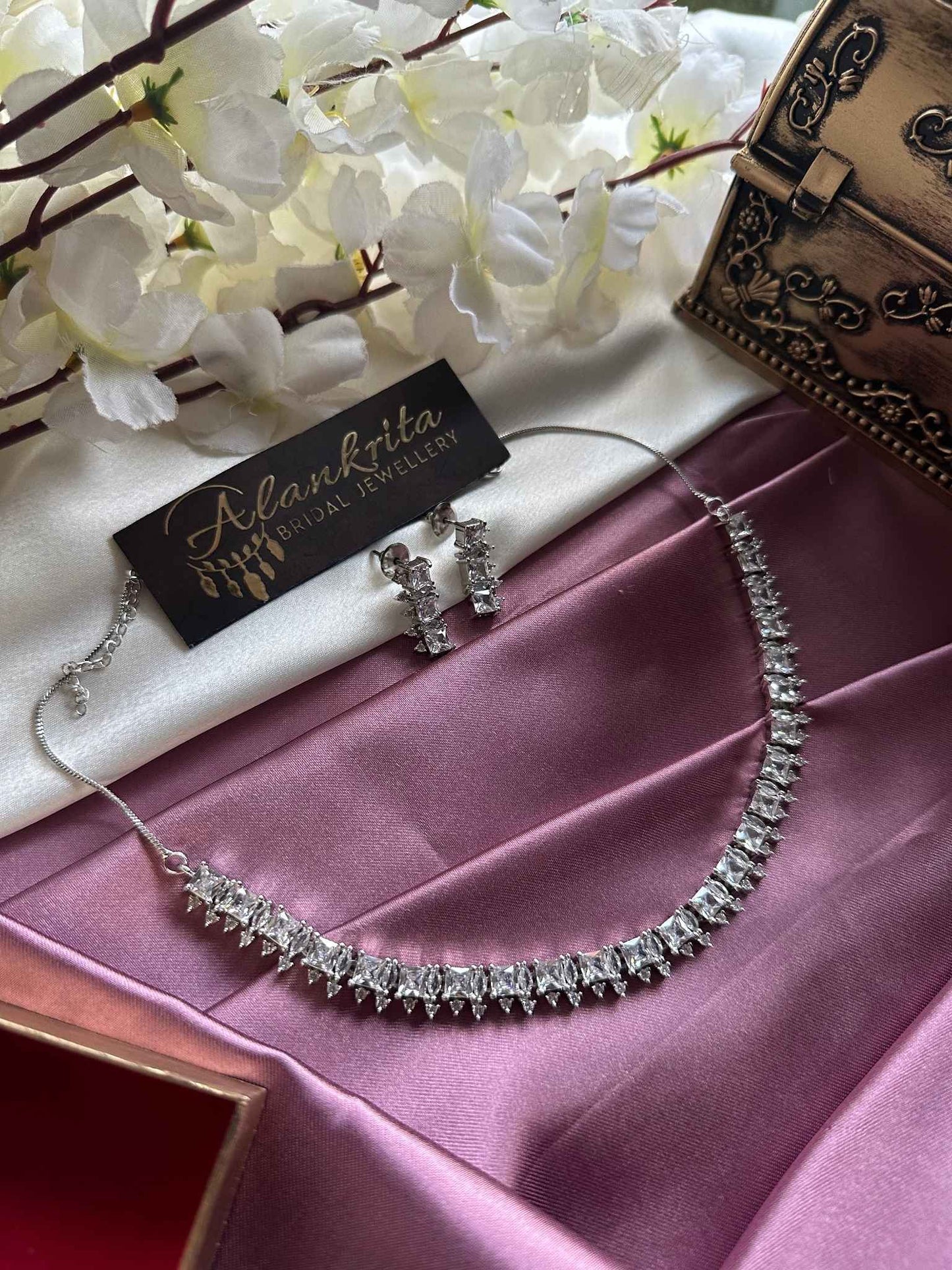 Premium AD Necklace with White Stones