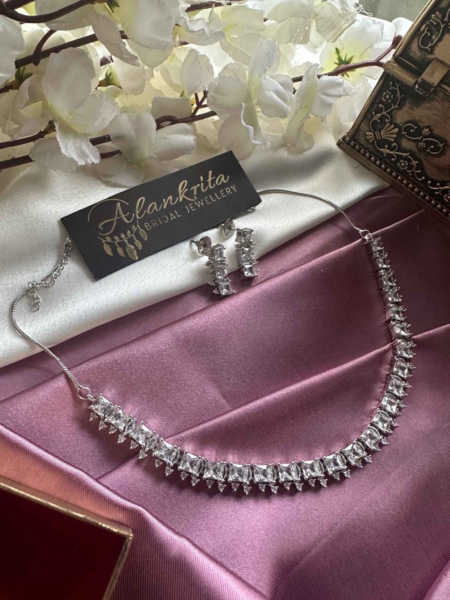 Premium AD Necklace with White Stones
