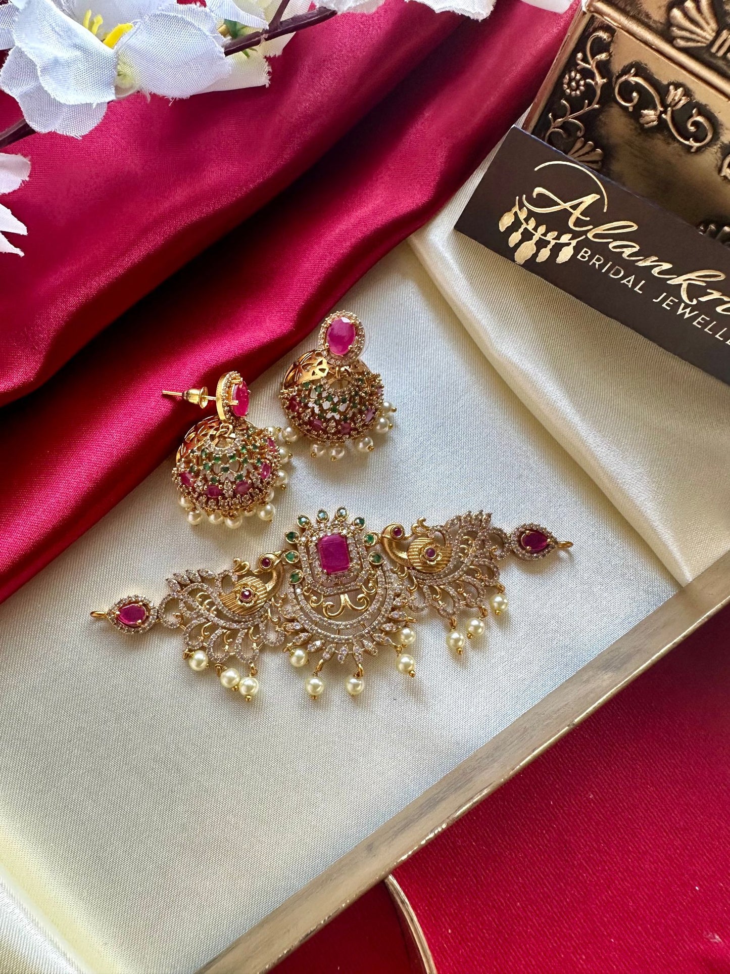 Ruby Peacock Choker with Jhumka