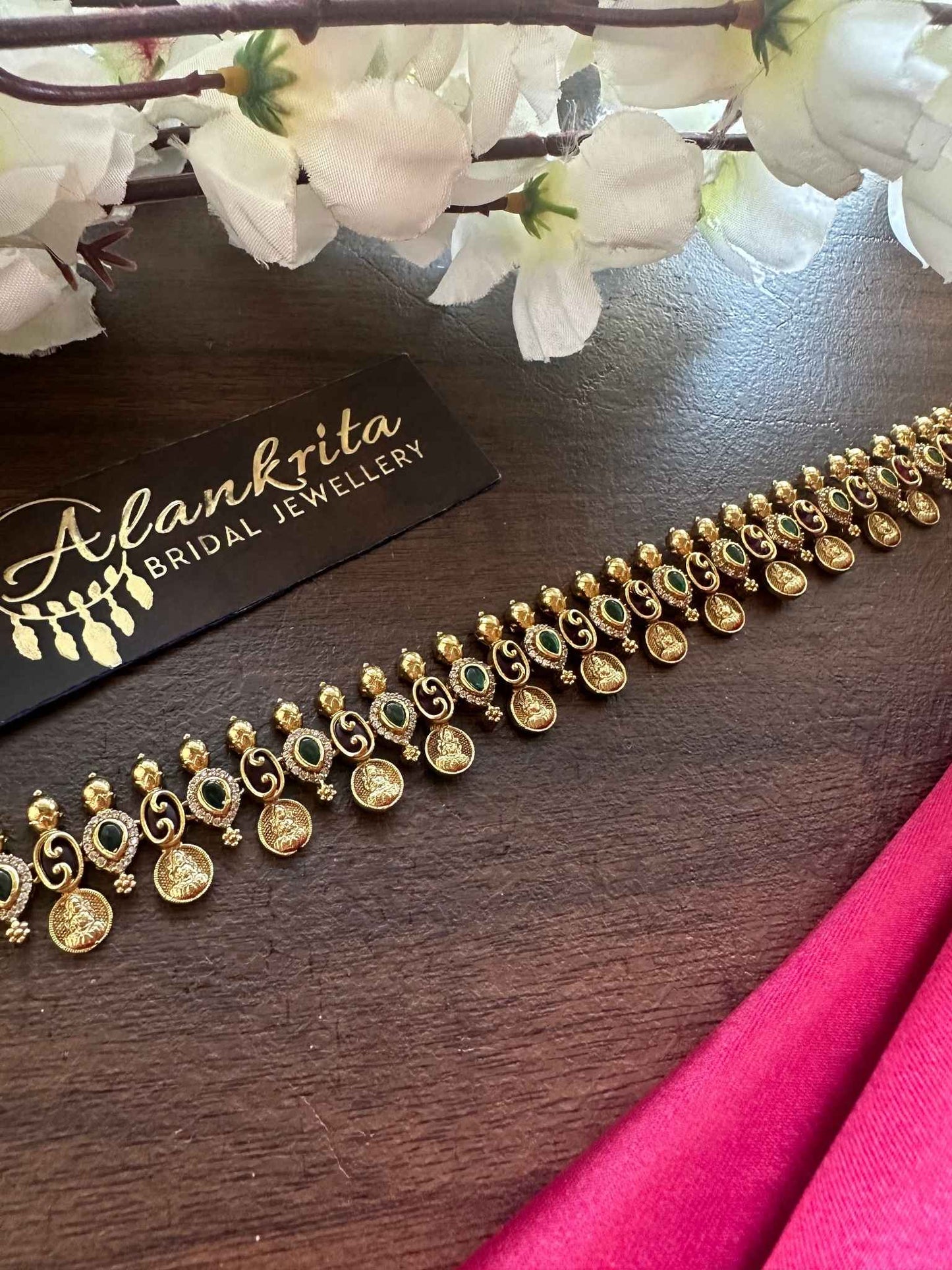 Premium Antique Lakshmi Coin Hip Chain with AD Stones