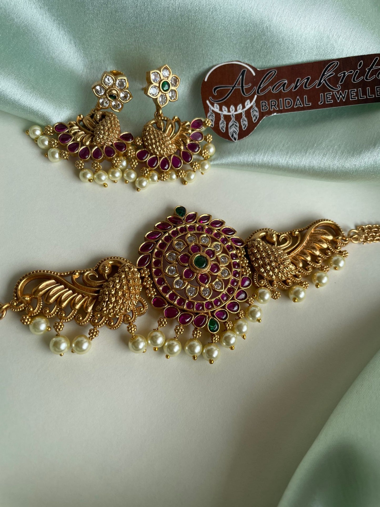Premium Peacock Choker with Kemp Stones
