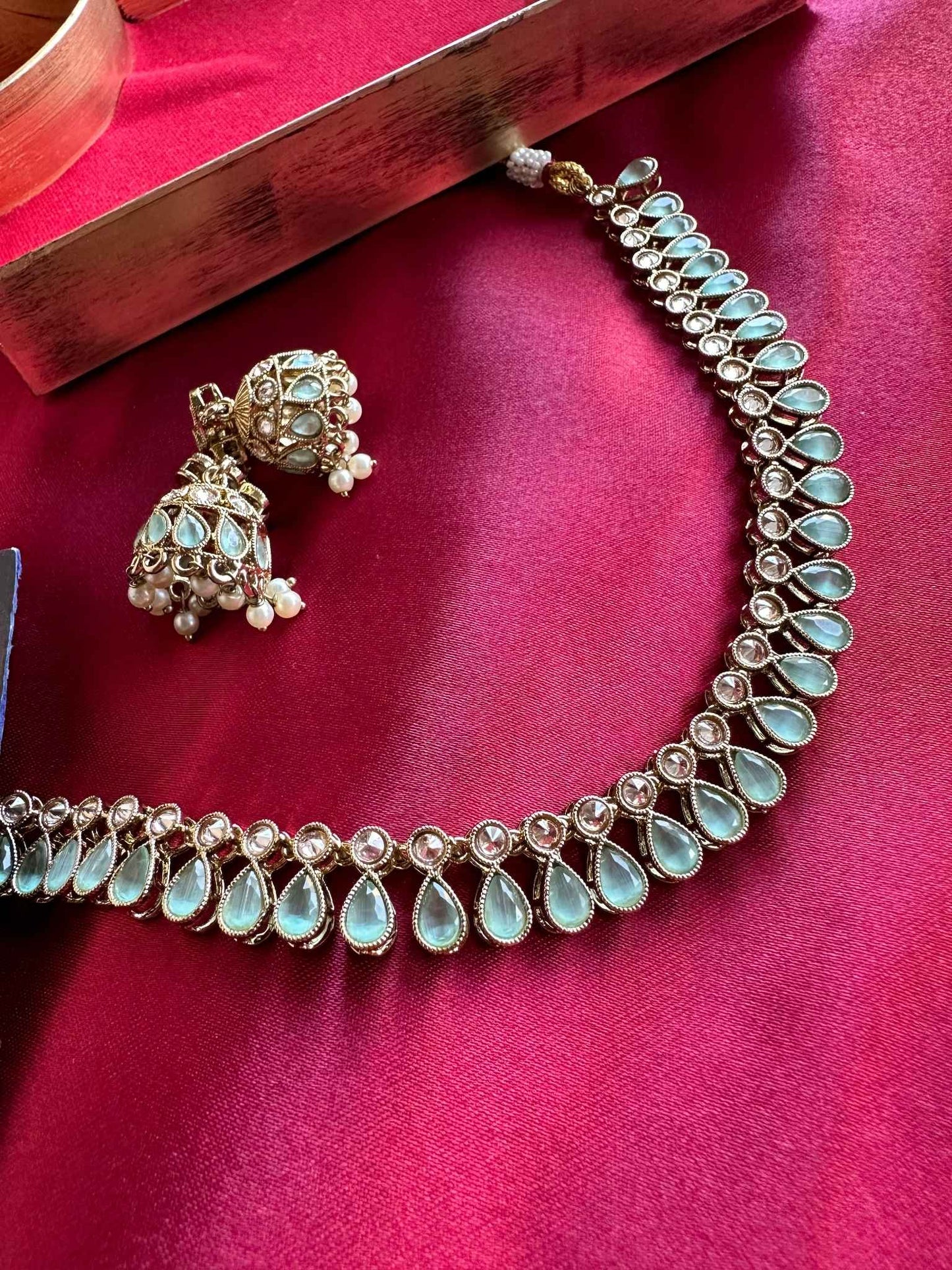 Premium Sea Green Kundan Choker with Jhumka