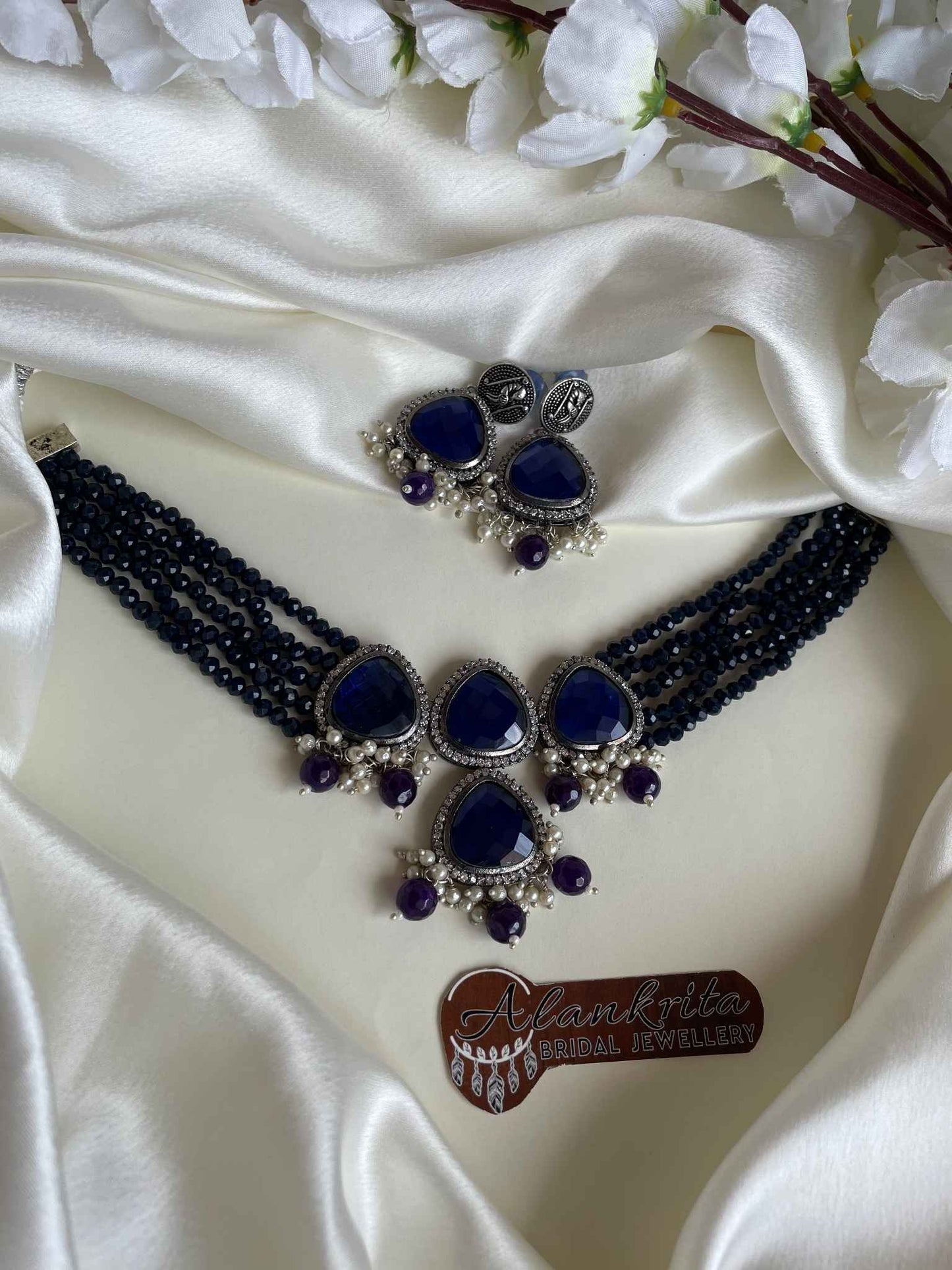 Premium Multi Layer Beaded Navy Blue Kundan Choker