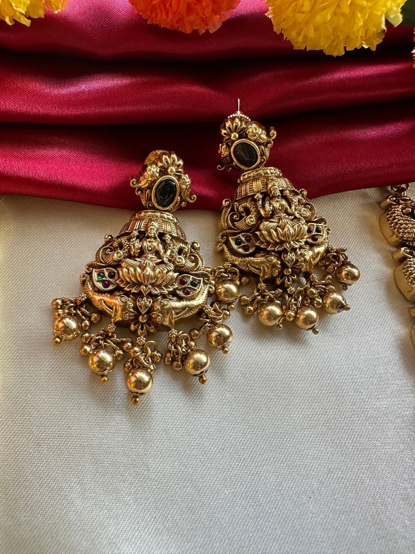 Premium Antique Long Lakshmi Haram with Golden Beads