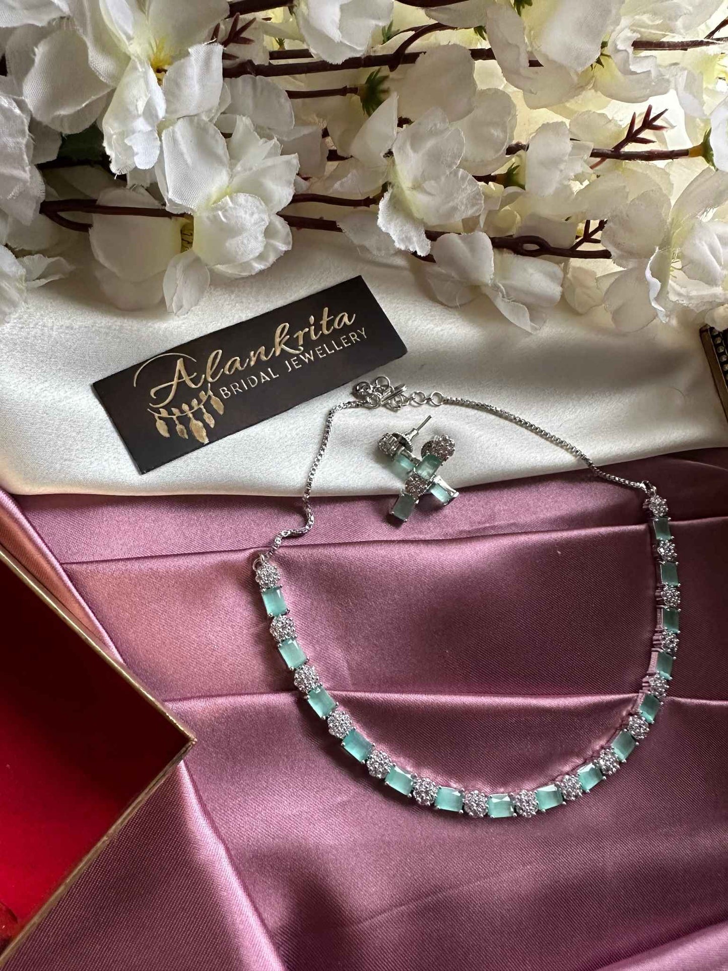 AD Necklace with Mint Green Stones