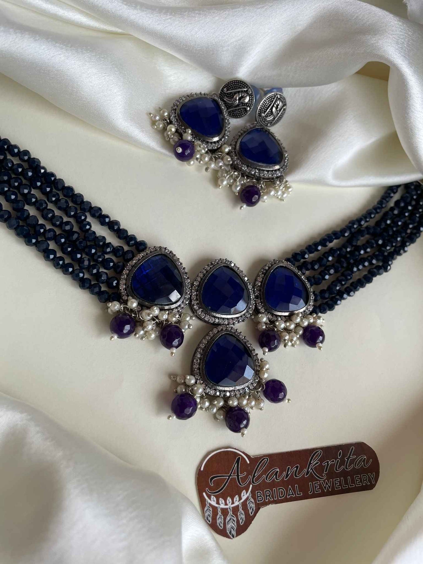 Premium Multi Layer Beaded Navy Blue Kundan Choker