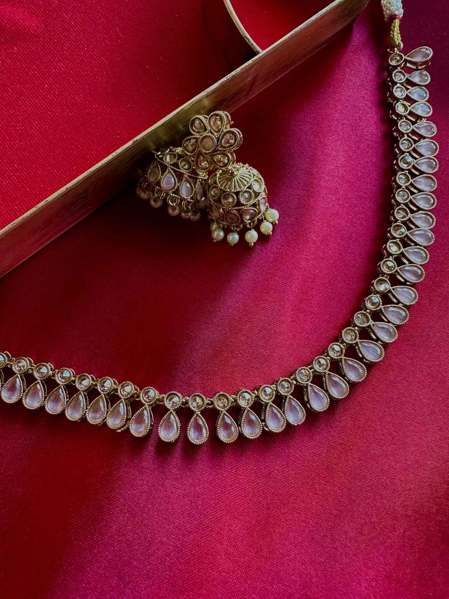 Premium Pink Kundan Choker with Jhumka