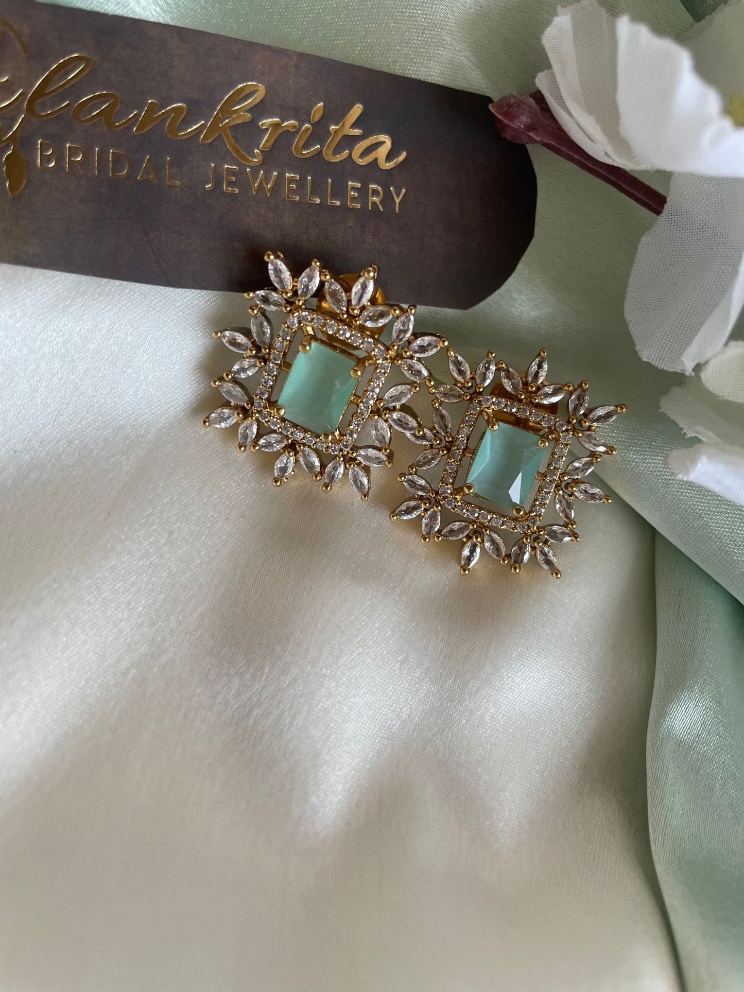 3 Layered Pearl Mint Green Choker with AD Stones