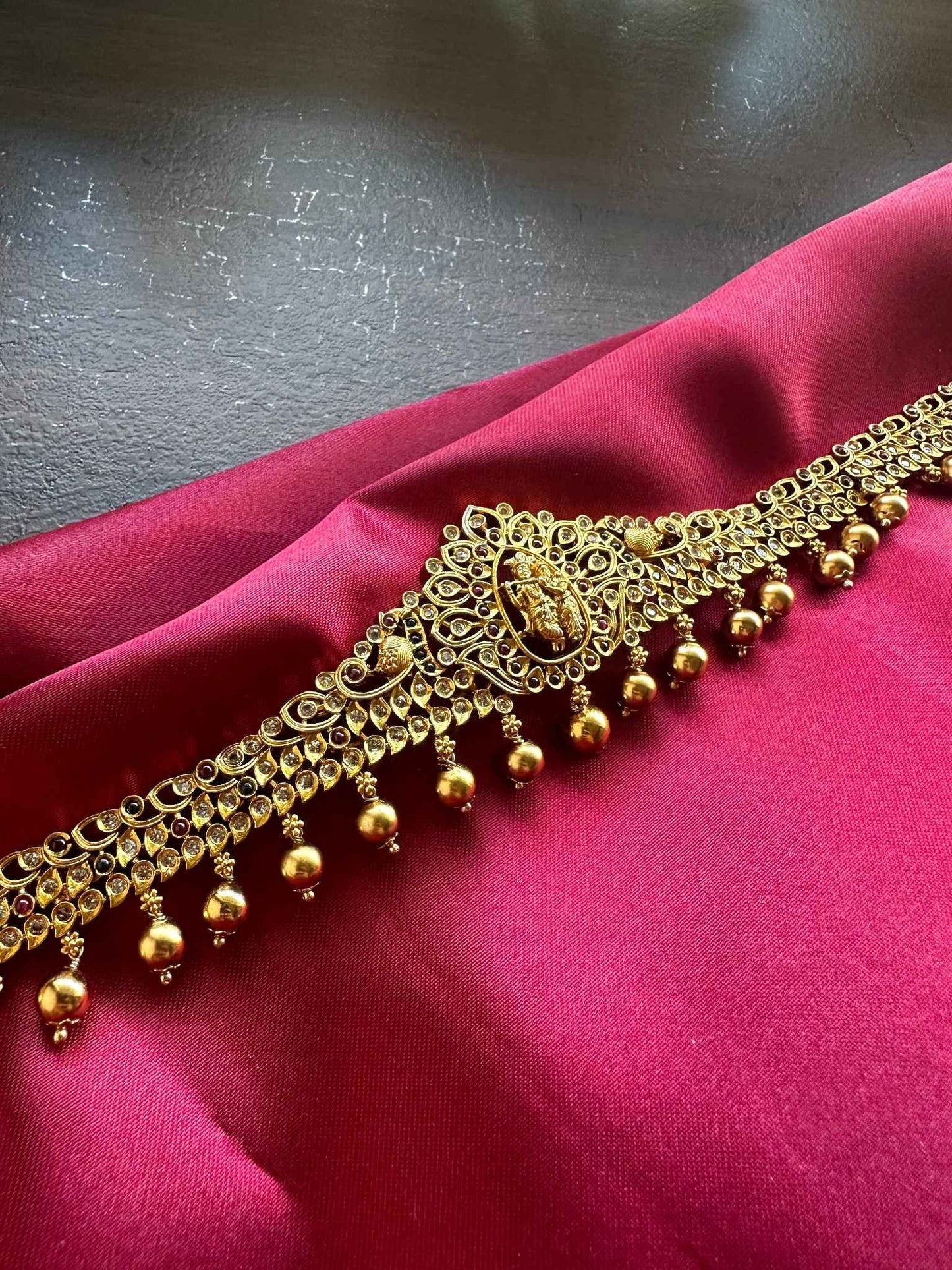 Radhe Krishna Hip Chain with Golden Beads