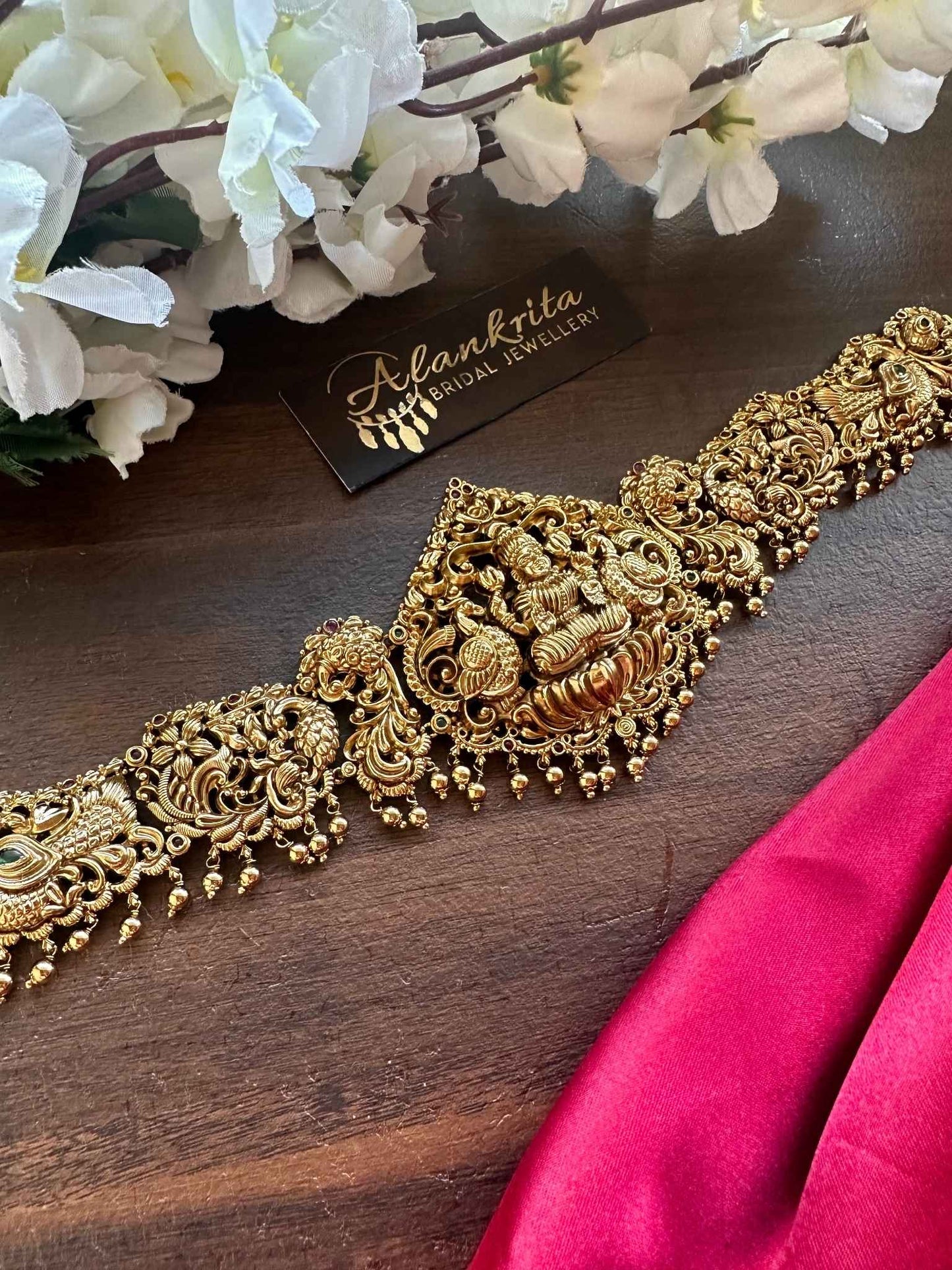Premium Antique Lakshmi Hip Chain with Golden Beads