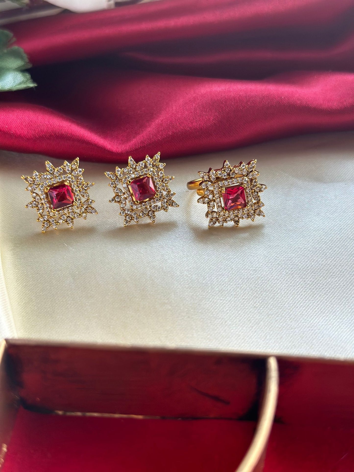 Multi Layered Chain Choker with Red Stone