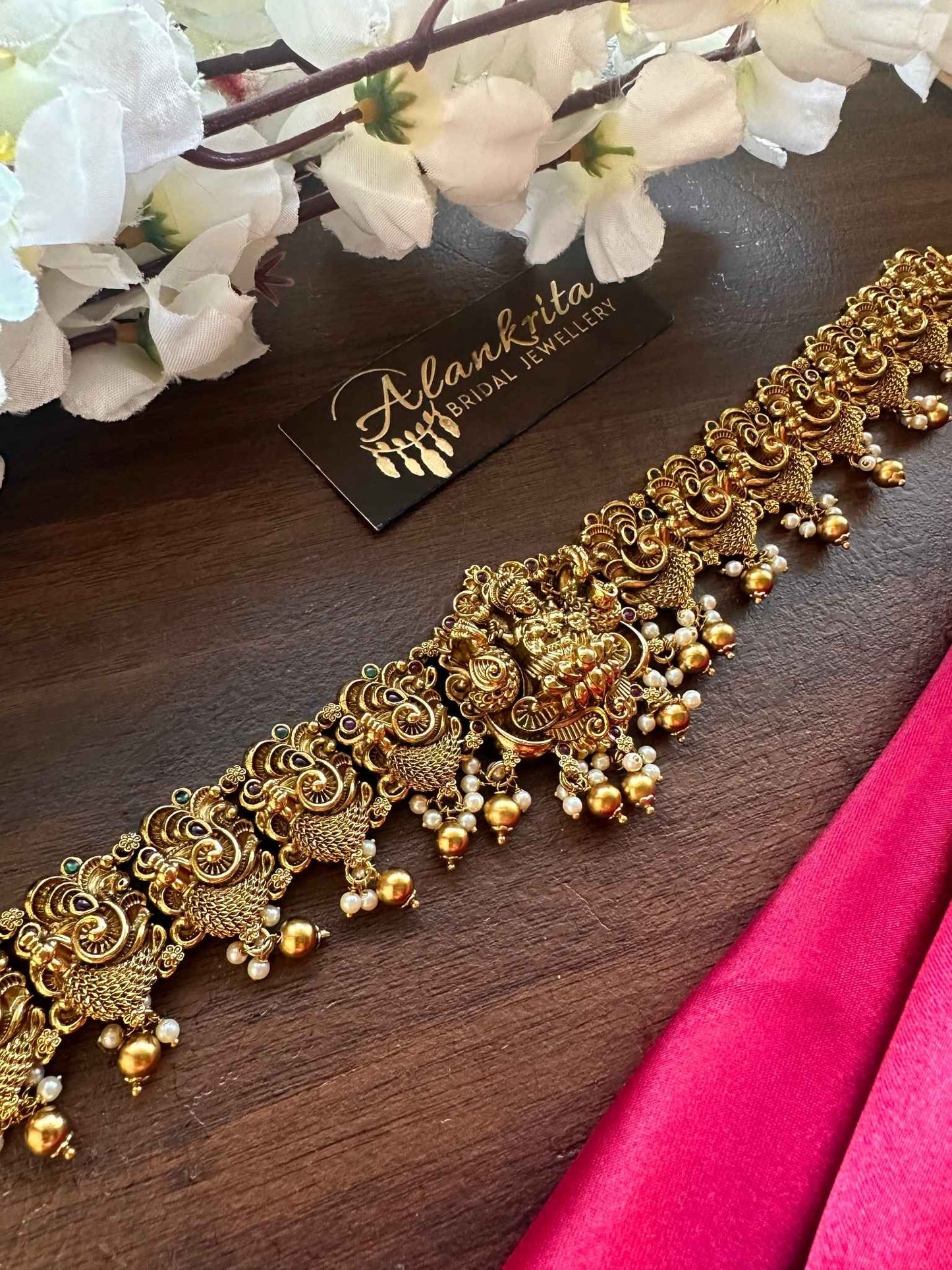 Premium Antique Lakshmi Hip Chain with Golden Beads